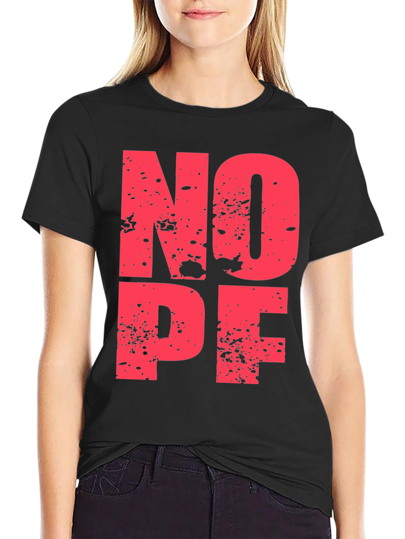 Nope Graphic Print Black Crew Neck T-Shirt