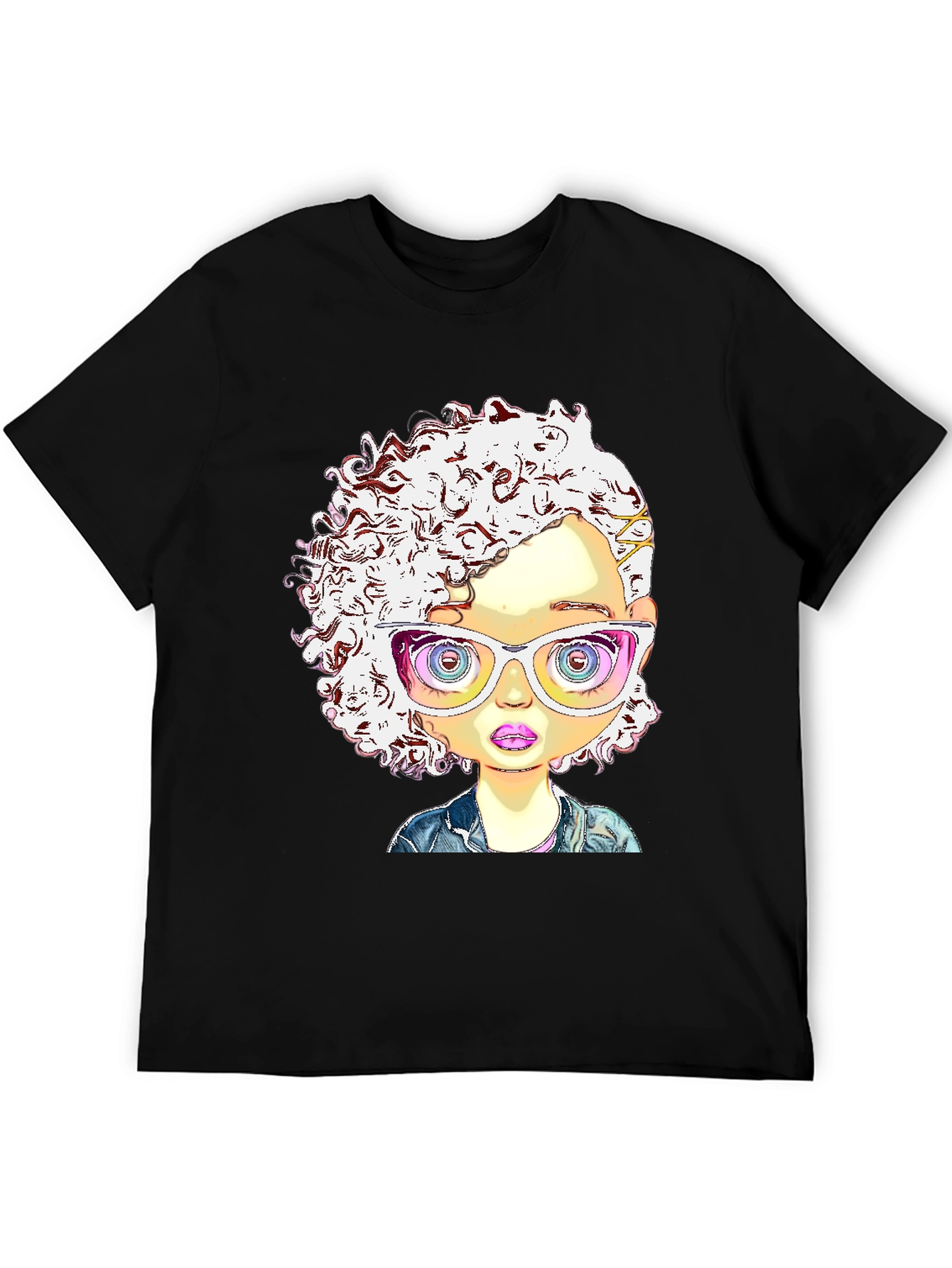 Funky Cartoon Girl Tee - Black