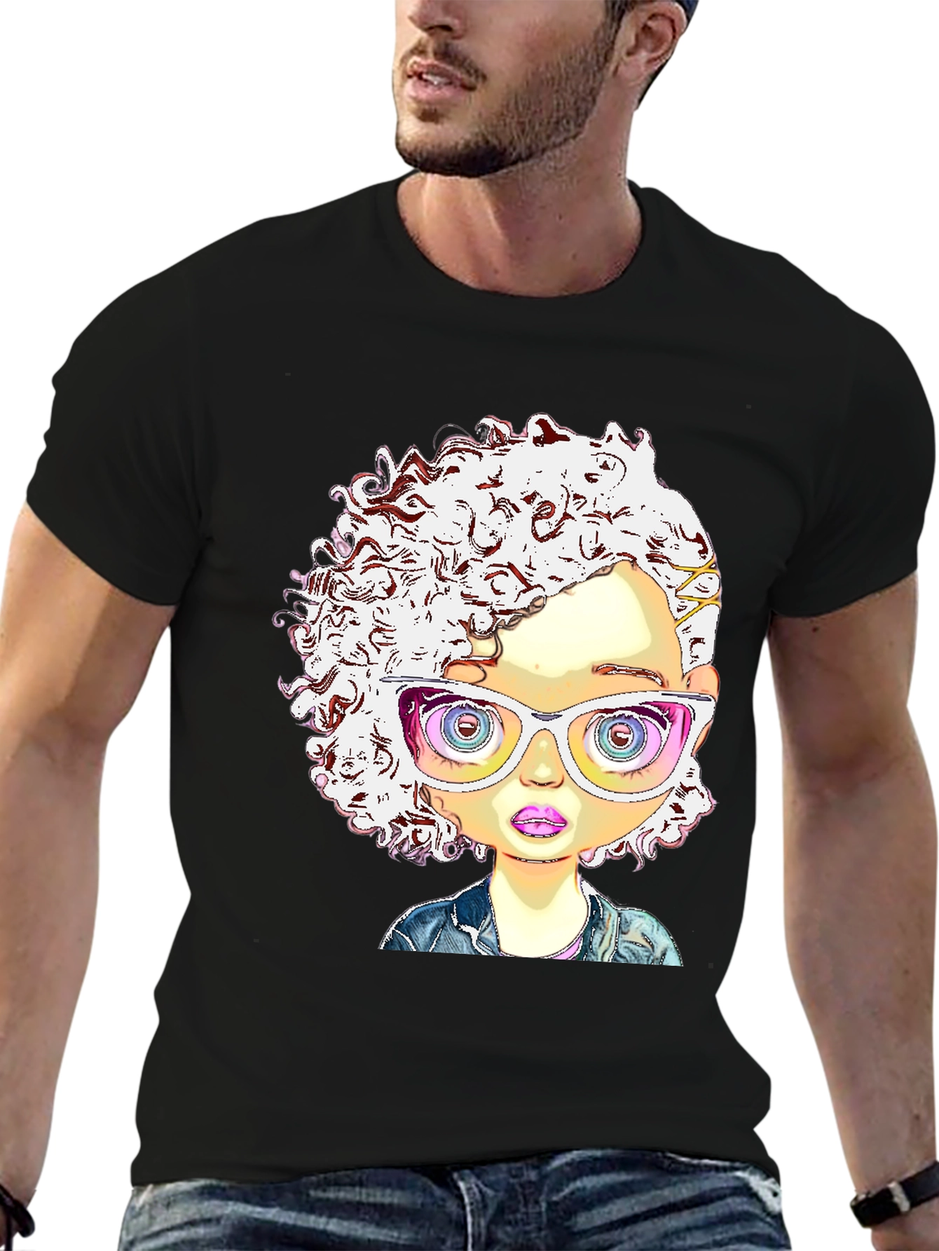 Funky Cartoon Girl Tee - Black