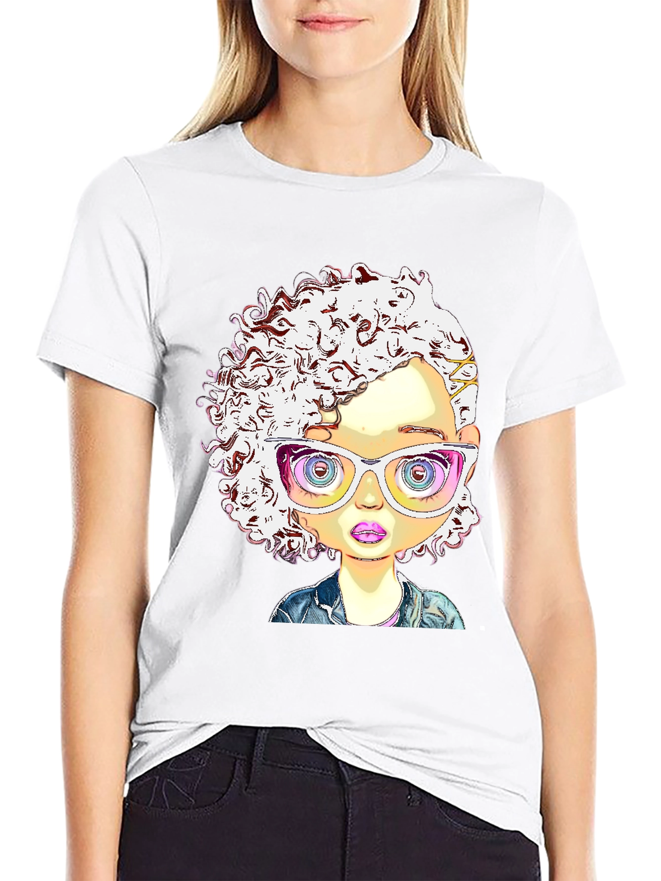 Funky Cartoon Girl Tee - Black