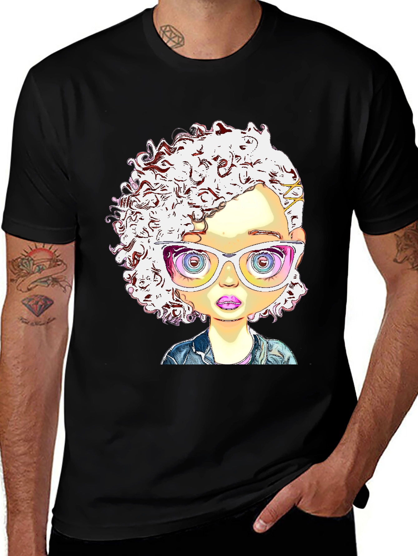 Funky Cartoon Girl Tee - Black