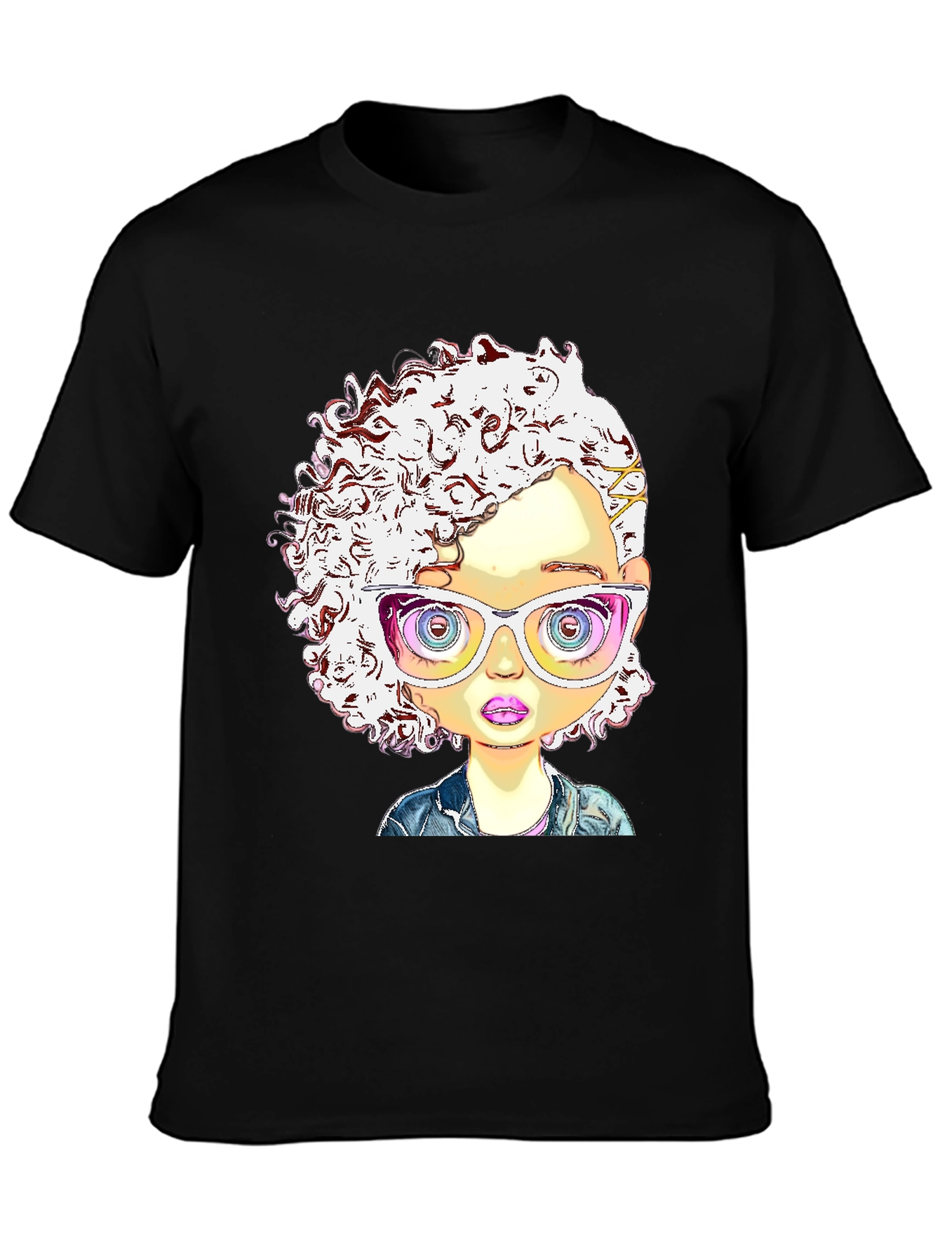 Funky Cartoon Girl Tee - Black