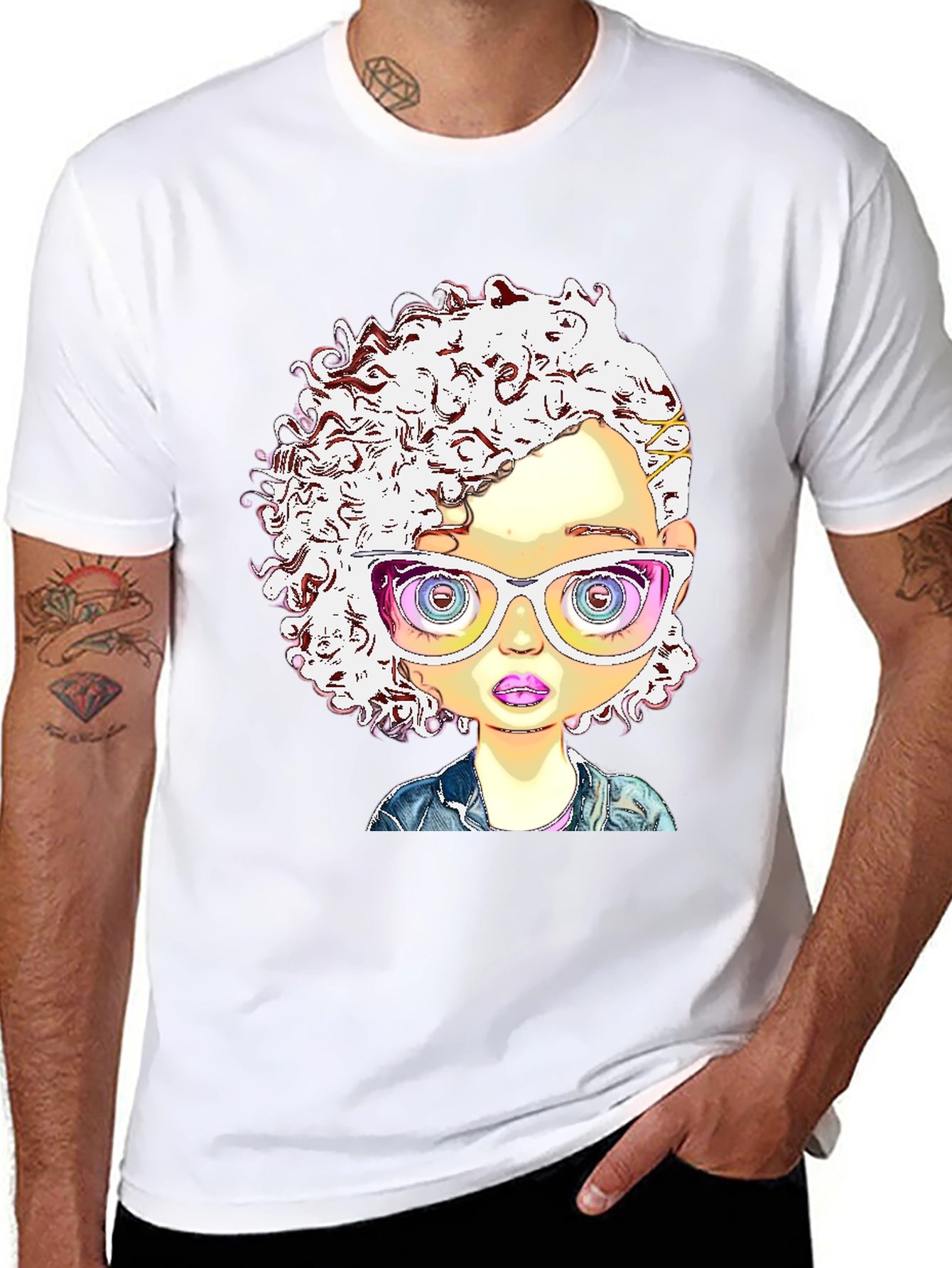 Funky Cartoon Girl Tee - Black