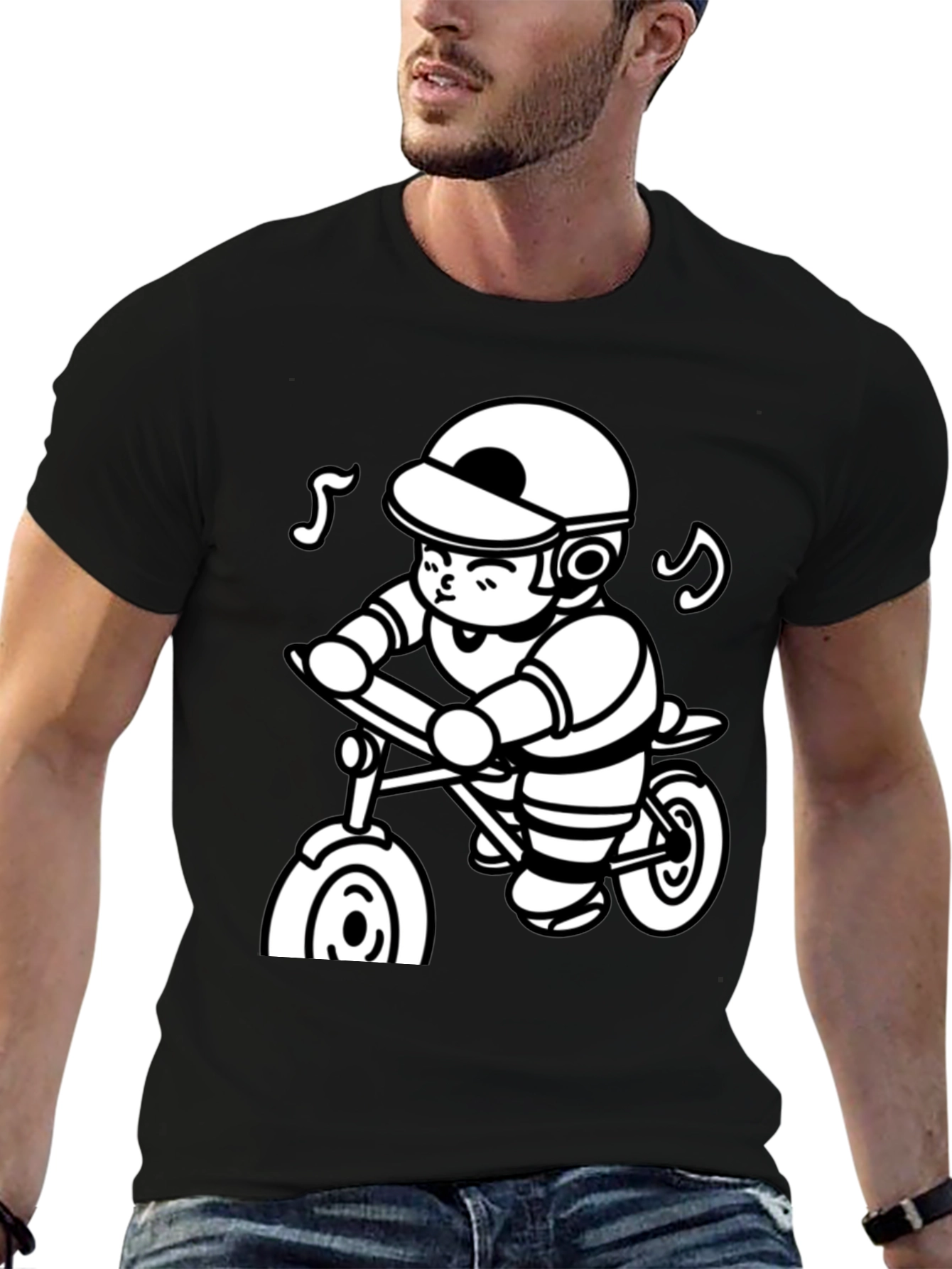 Cartoon Cyclist Black T-Shirt