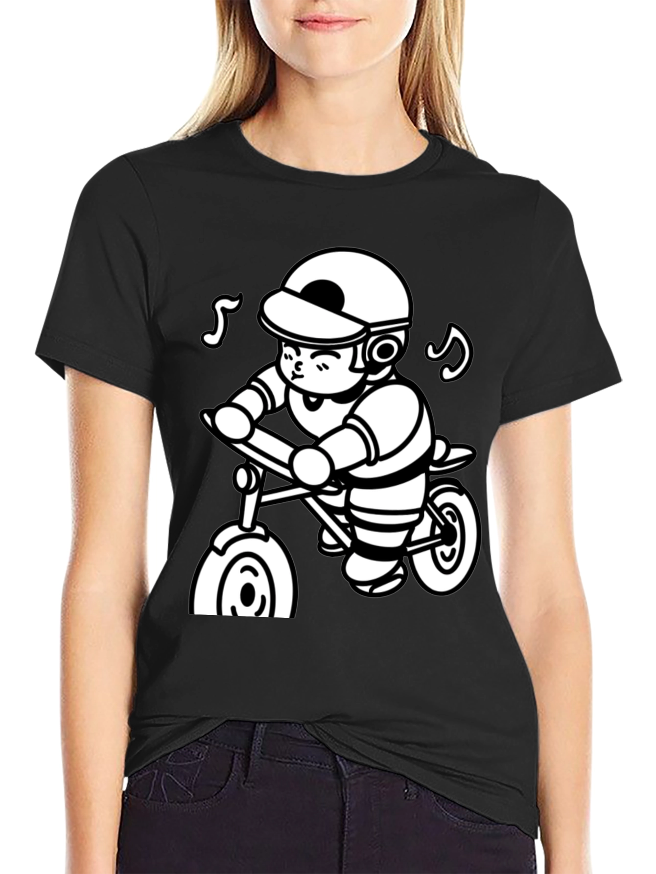 Cartoon Cyclist Black T-Shirt
