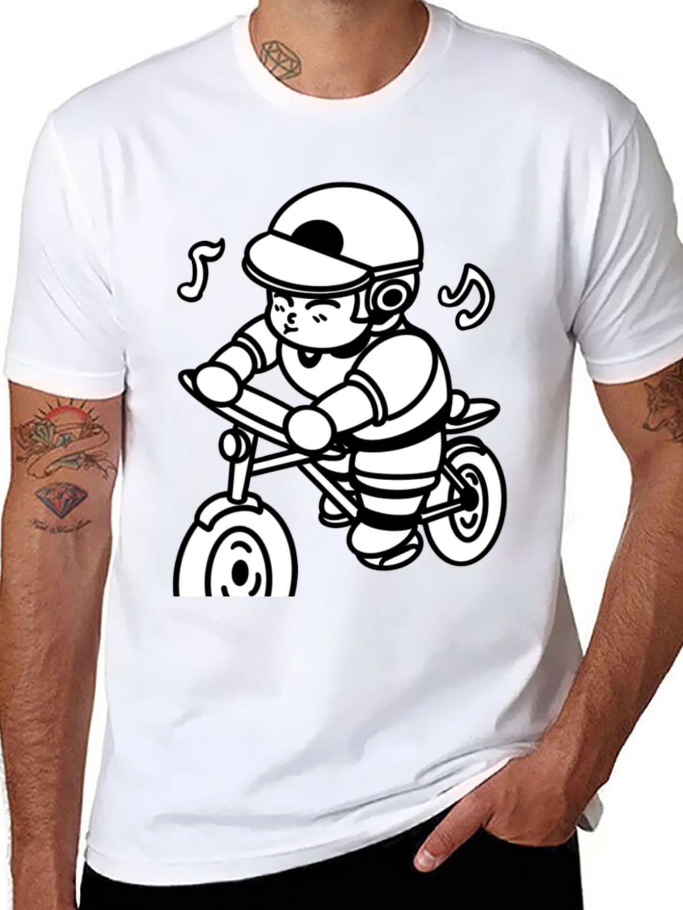 Cartoon Cyclist Black T-Shirt