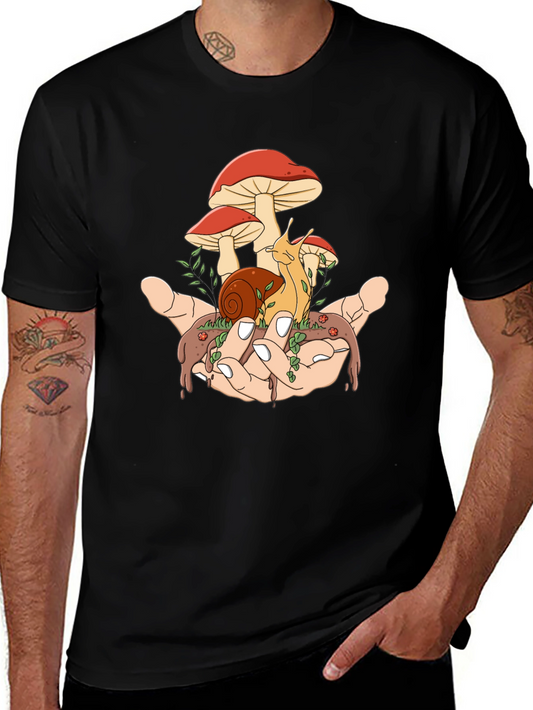 Mushroom Snail Hand Graphic T-Shirt