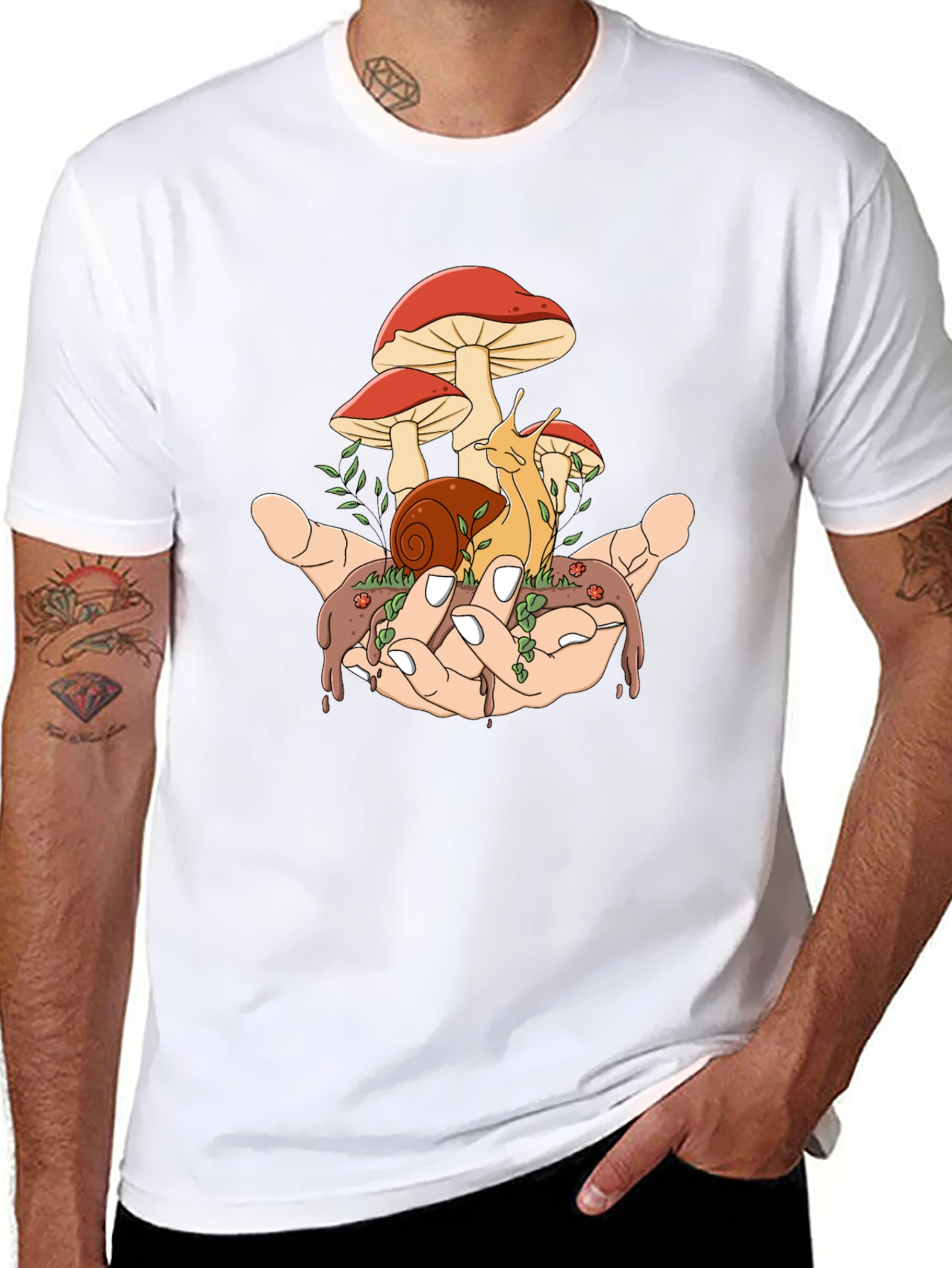 Mushroom Snail Hand Graphic T-Shirt