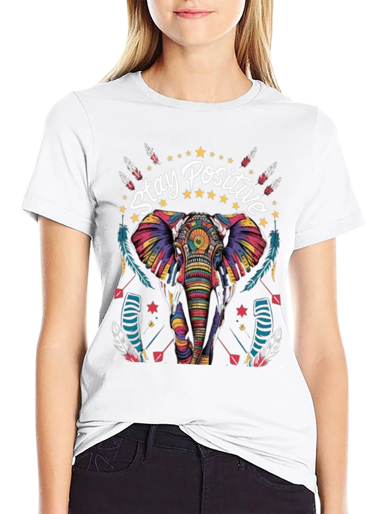 Stay Positive Elephant Graphic Tee - Stylish Comfort