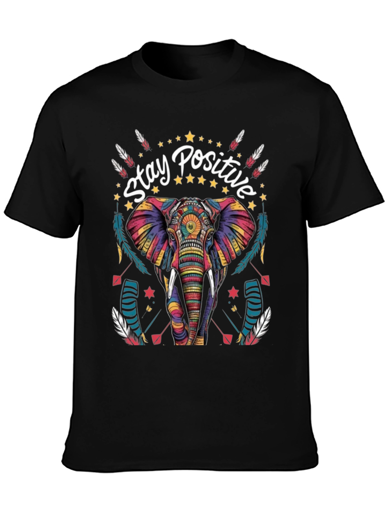 Stay Positive Elephant Graphic Tee - Stylish Comfort