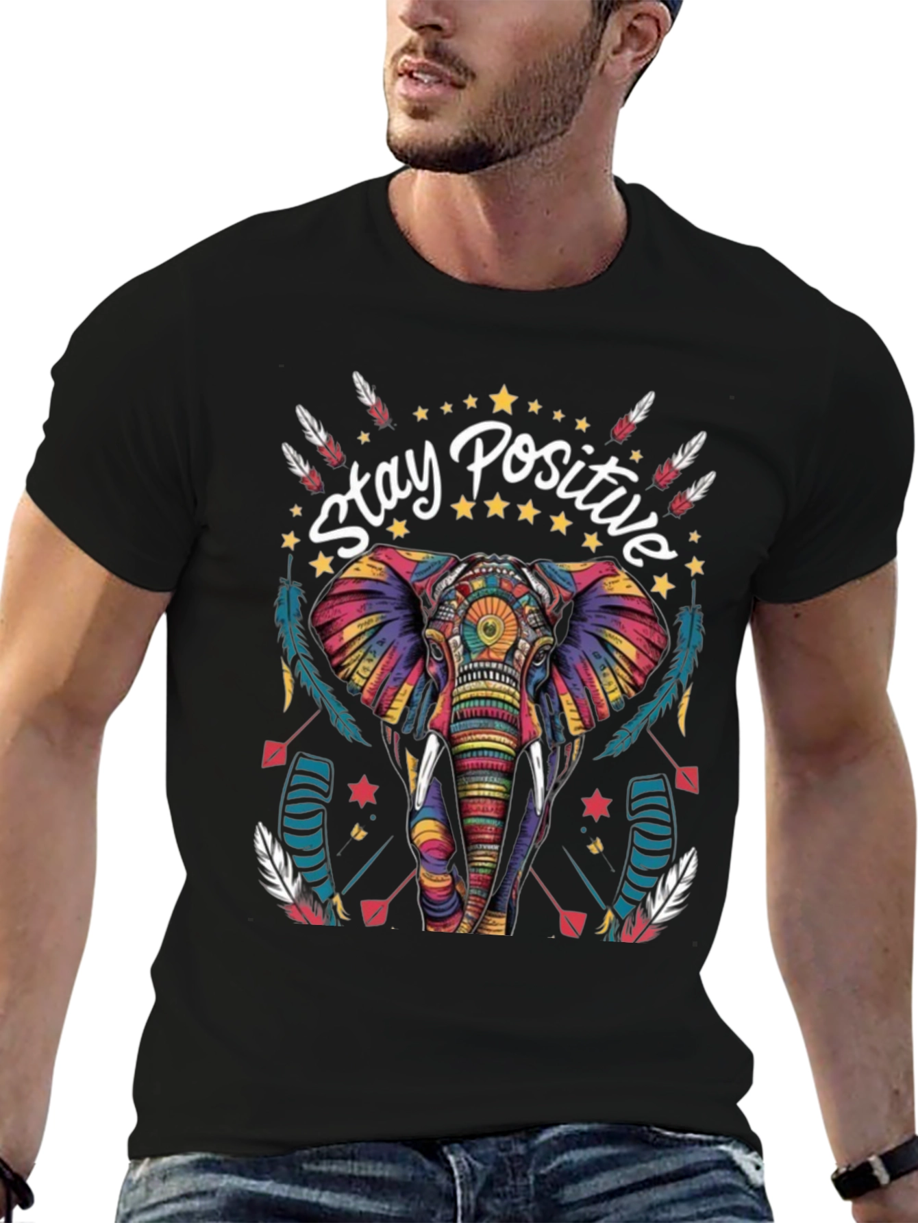 Stay Positive Elephant Graphic Tee - Stylish Comfort