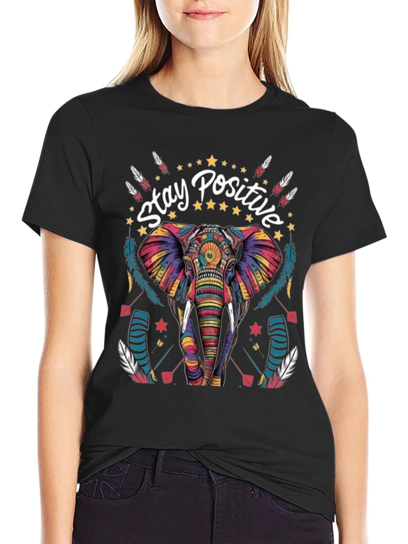 Stay Positive Elephant Graphic Tee - Stylish Comfort