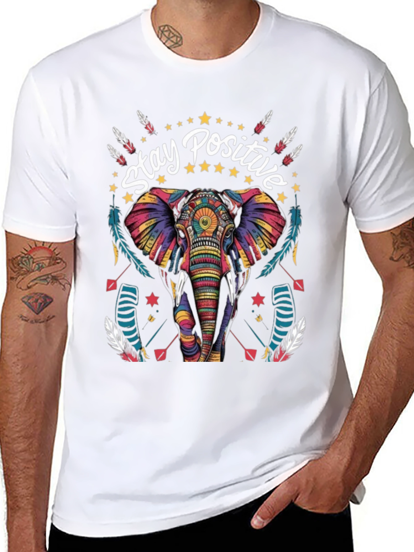 Stay Positive Elephant Graphic Tee - Stylish Comfort