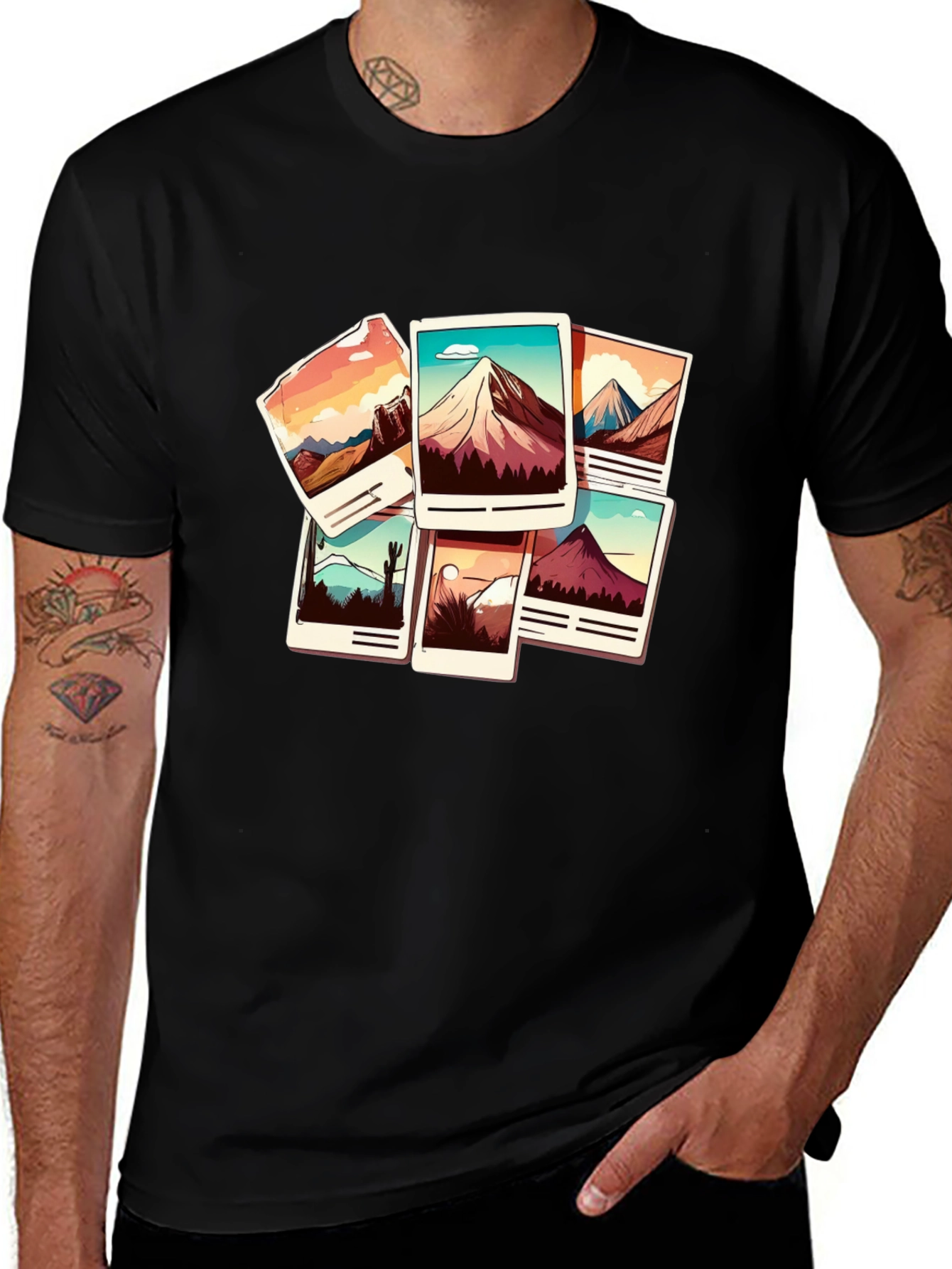 Mountain Photo Stack Graphic Tee - Black