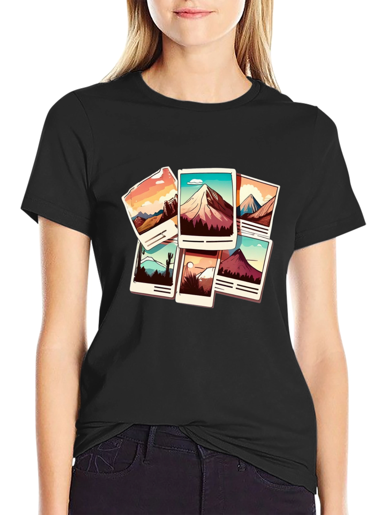 Mountain Photo Stack Graphic Tee - Black