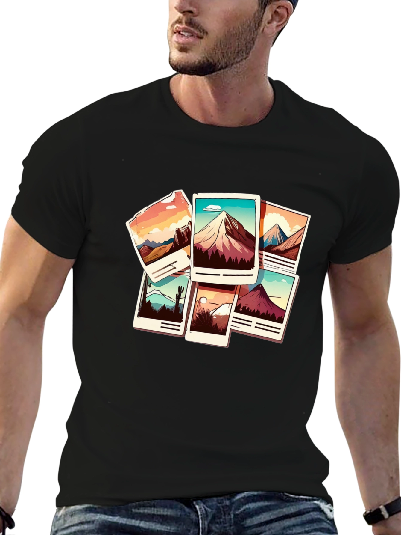 Mountain Photo Stack Graphic Tee - Black