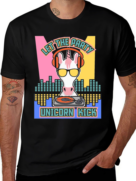 Unicorn DJ Graphic T-Shirt - Let the Party Unicorn Kick!