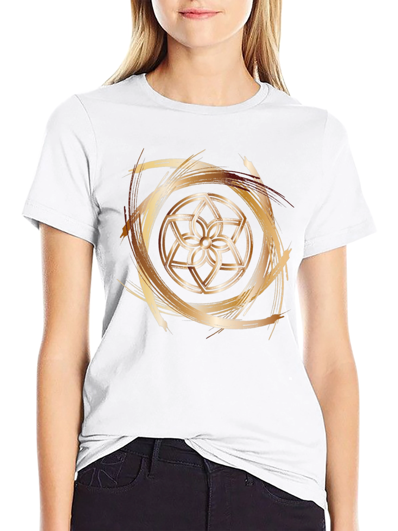 Geometric Flower Gold Brushstroke Graphic Tee
