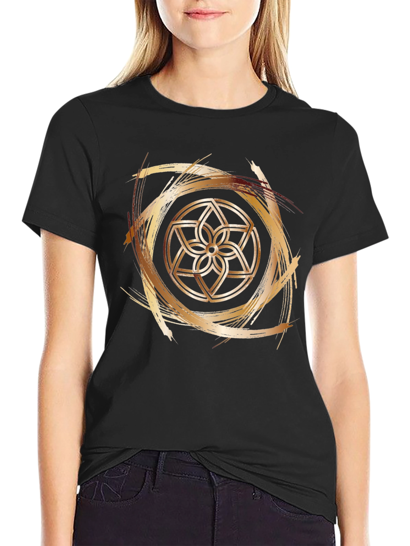 Geometric Flower Gold Brushstroke Graphic Tee