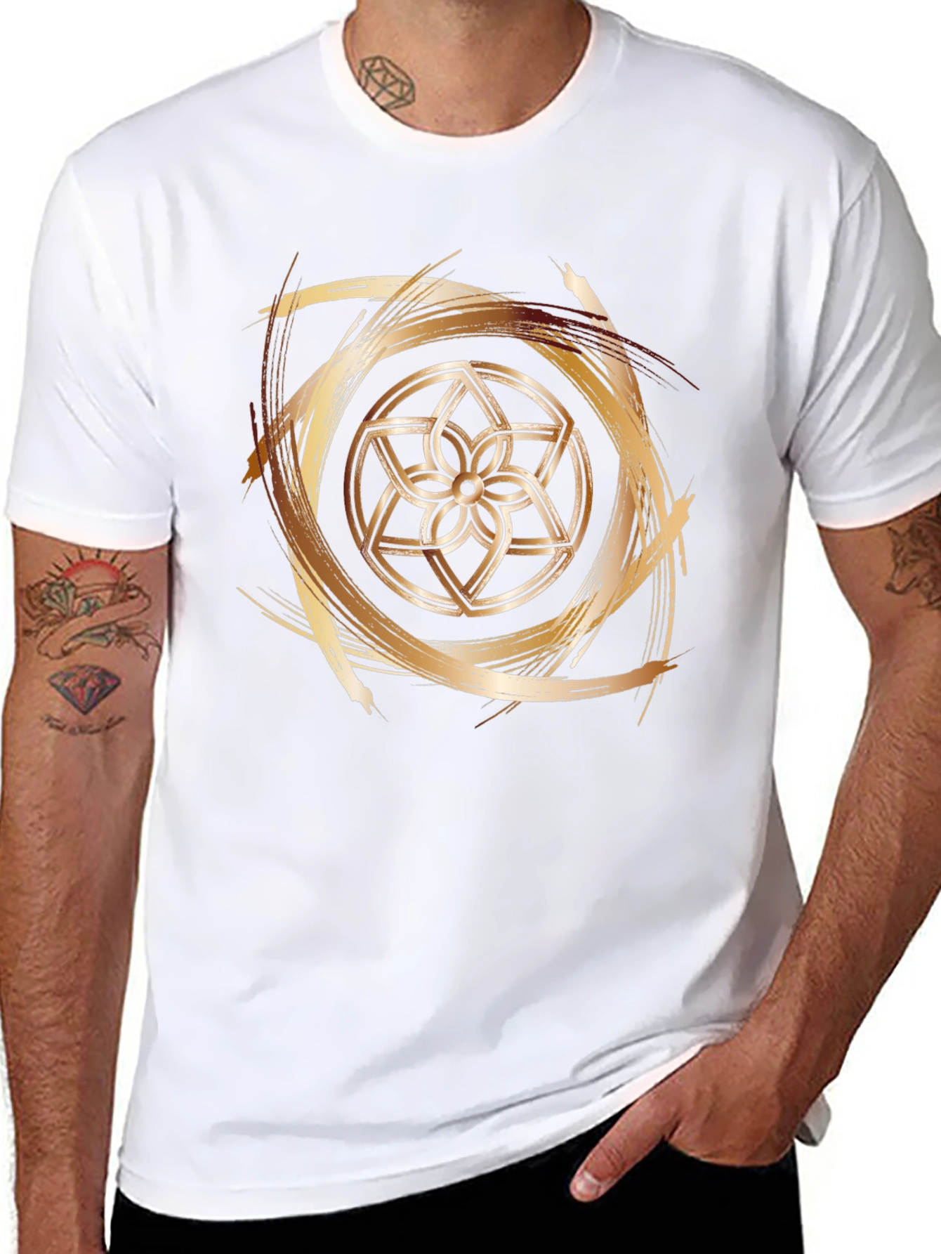 Geometric Flower Gold Brushstroke Graphic Tee
