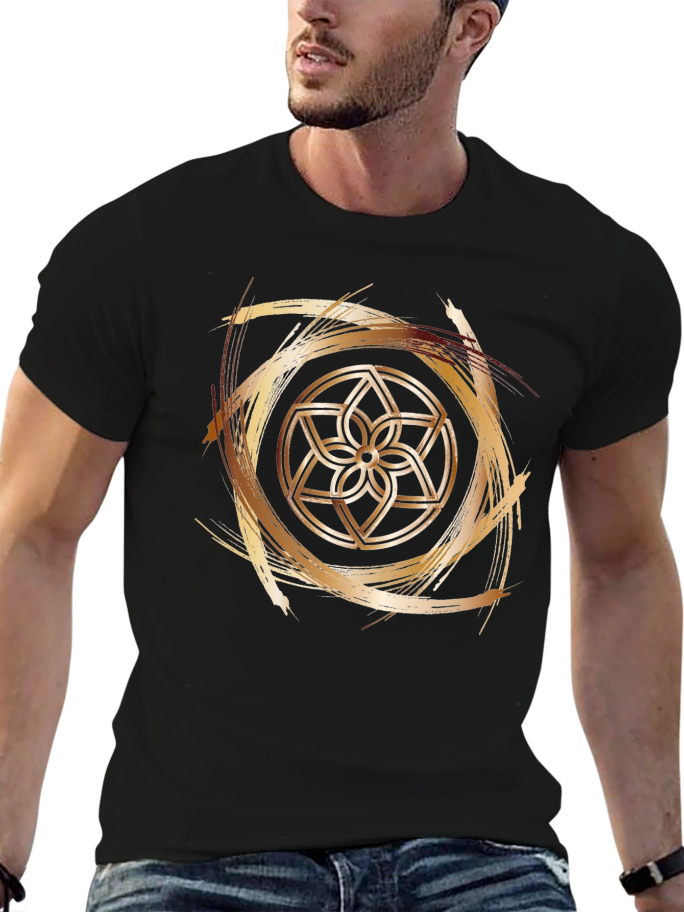Geometric Flower Gold Brushstroke Graphic Tee