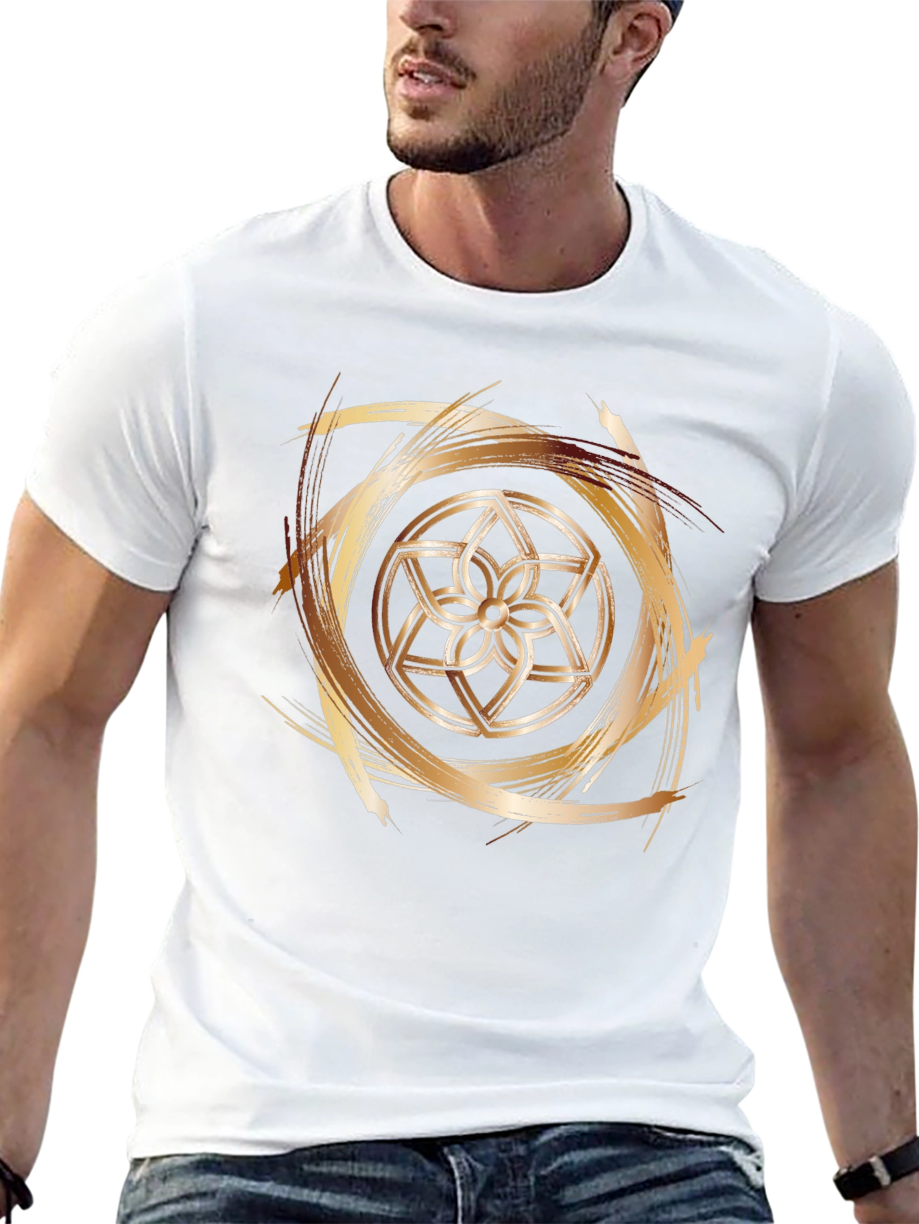 Geometric Flower Gold Brushstroke Graphic Tee