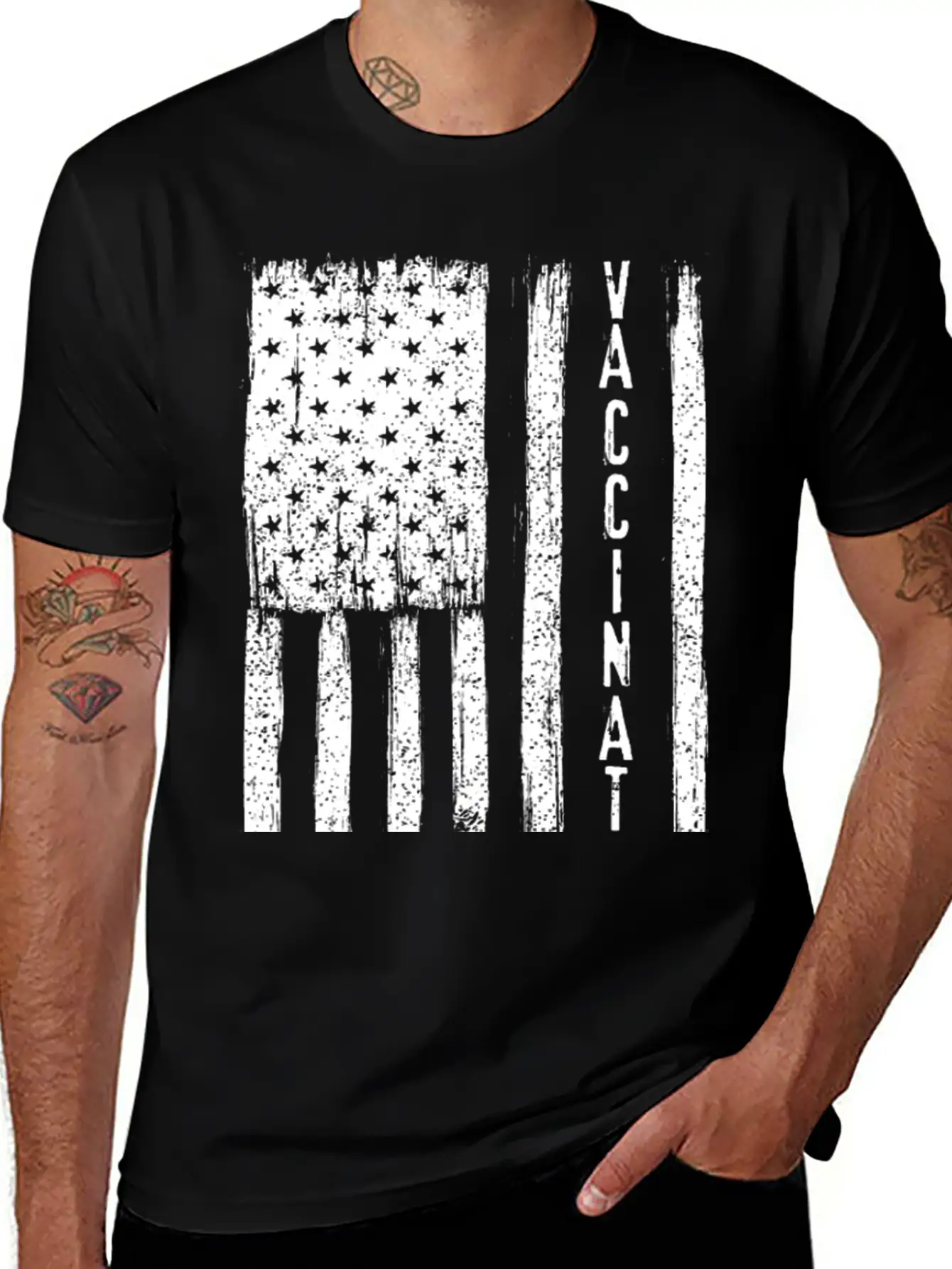 Vaccinated Grunge American Flag Basic Graphic T-Shirt – Daily Comfort In Soft Cotton
