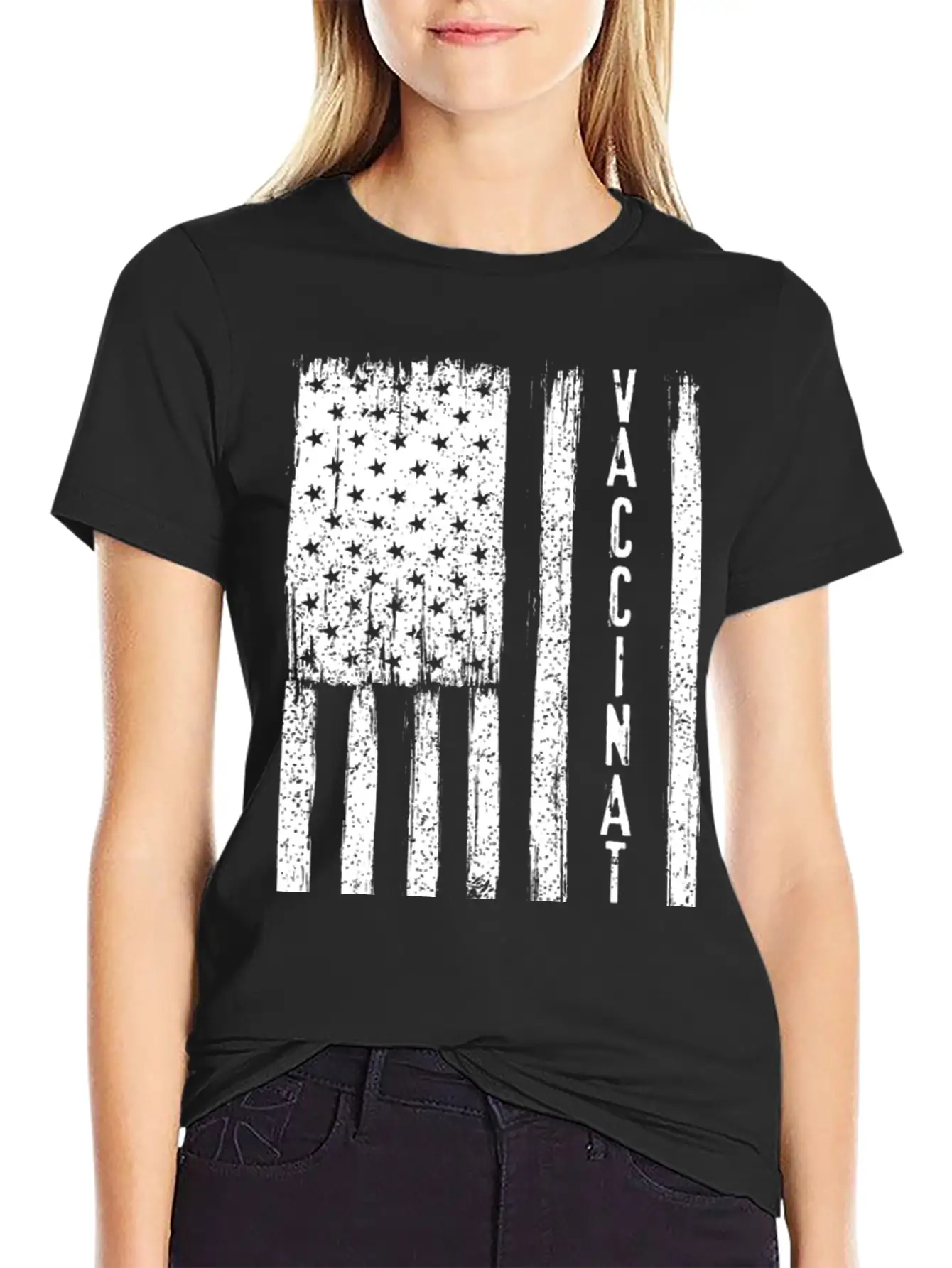 Vaccinated Grunge American Flag Basic Graphic T-Shirt – Daily Comfort In Soft Cotton