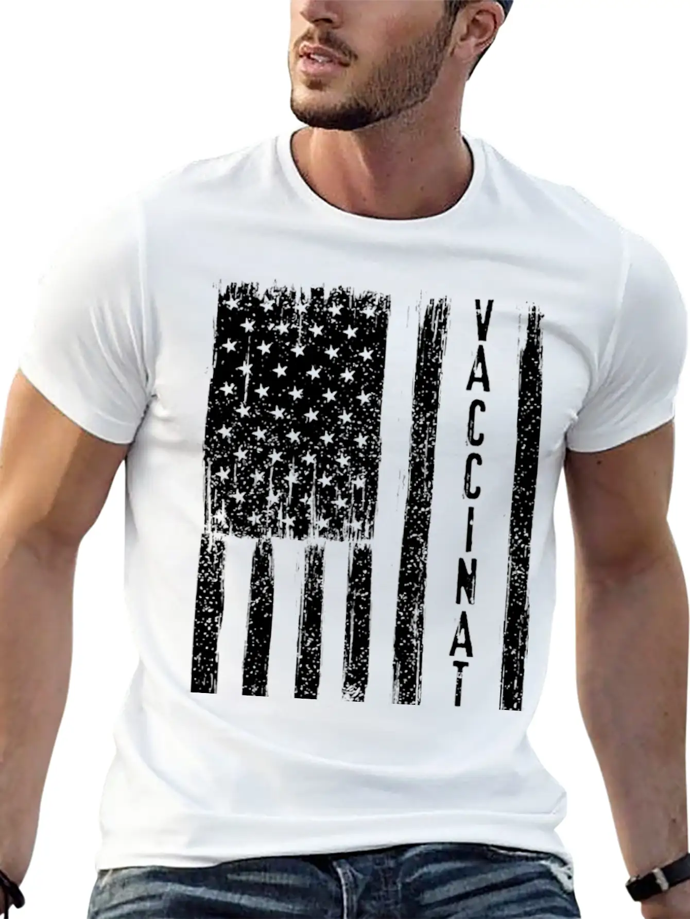 Vaccinated Grunge American Flag Basic Graphic T-Shirt – Daily Comfort In Soft Cotton