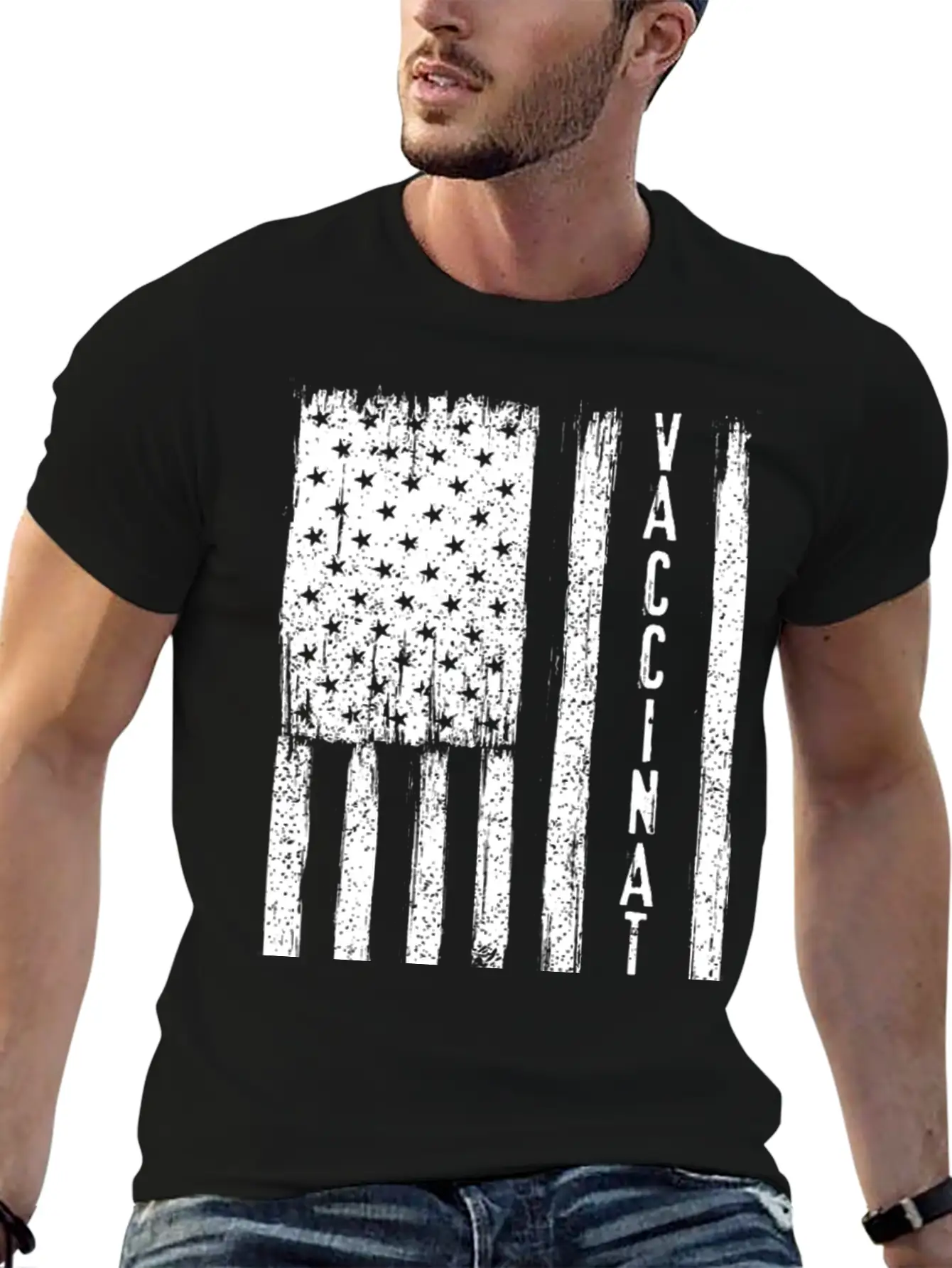 Vaccinated Grunge American Flag Basic Graphic T-Shirt – Daily Comfort In Soft Cotton