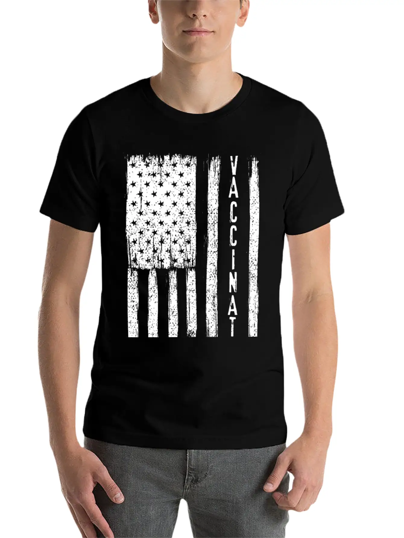 Vaccinated Grunge American Flag Basic Graphic T-Shirt – Daily Comfort In Soft Cotton