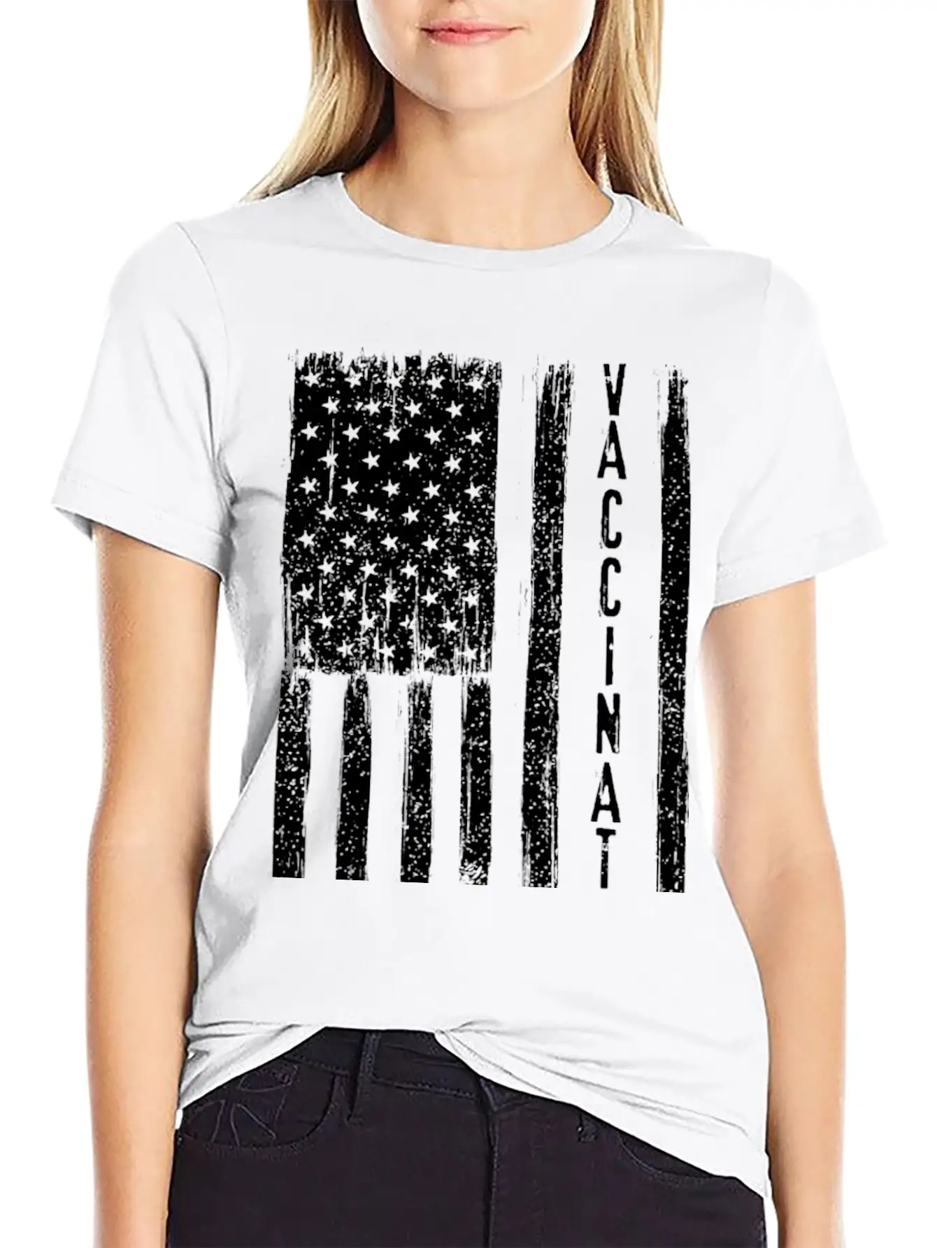 Vaccinated Grunge American Flag Basic Graphic T-Shirt – Daily Comfort In Soft Cotton