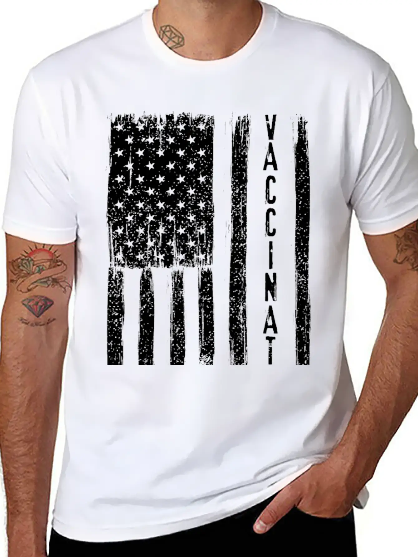 Vaccinated Grunge American Flag Basic Graphic T-Shirt – Daily Comfort In Soft Cotton