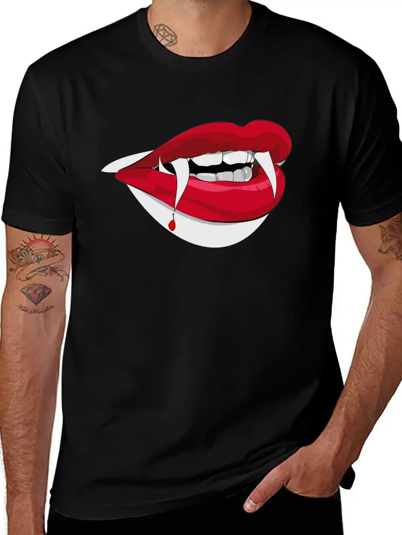 Vampire Lips (High Quality) Unisex Short Sleeve Soft Cotton T-Shirt – Casual Everyday Wear
