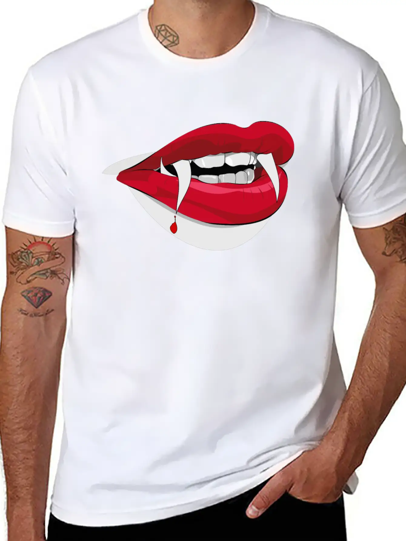 Vampire Lips (High Quality) Unisex Short Sleeve Soft Cotton T-Shirt – Casual Everyday Wear