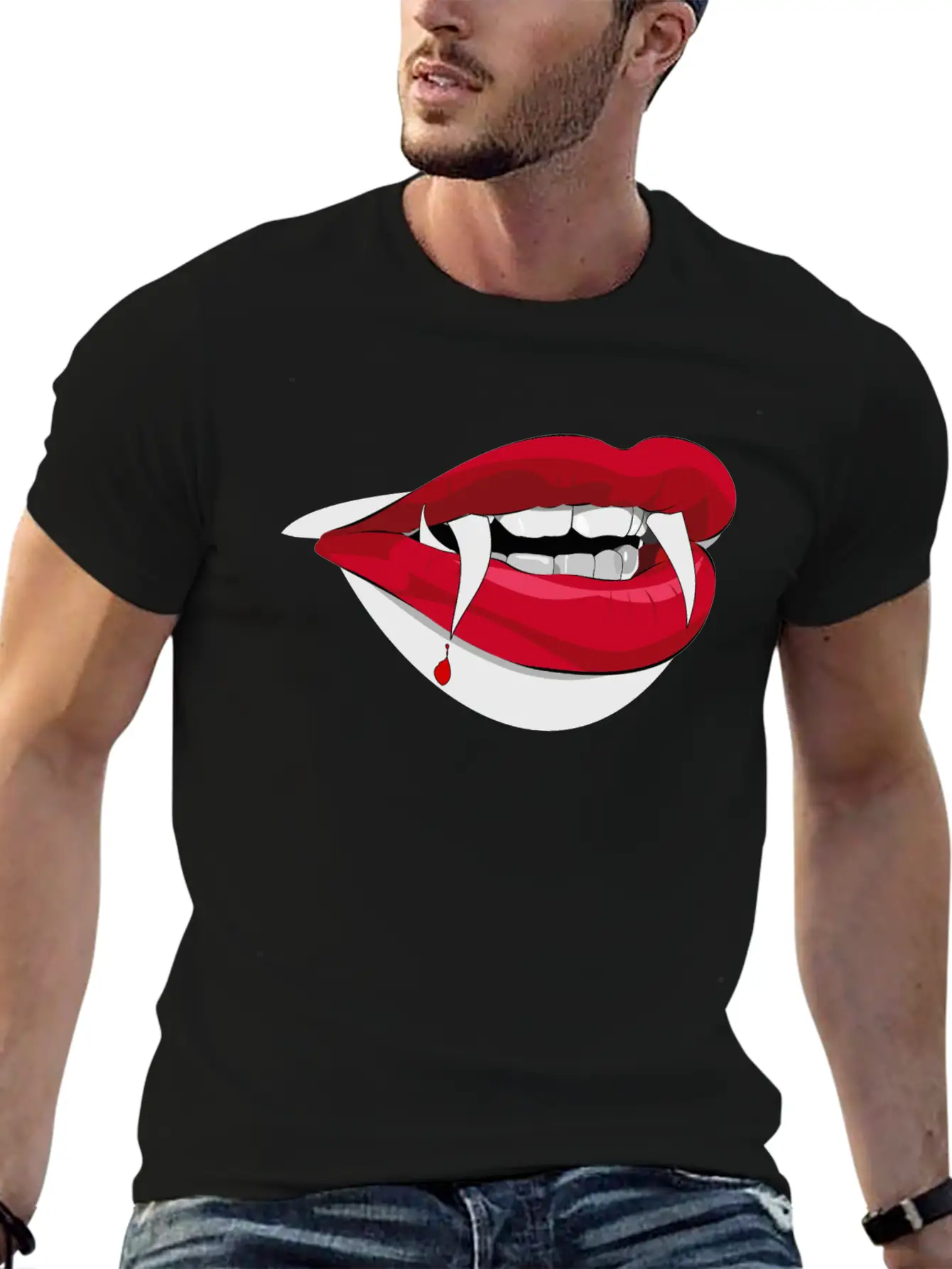 Vampire Lips (High Quality) Unisex Short Sleeve Soft Cotton T-Shirt – Casual Everyday Wear