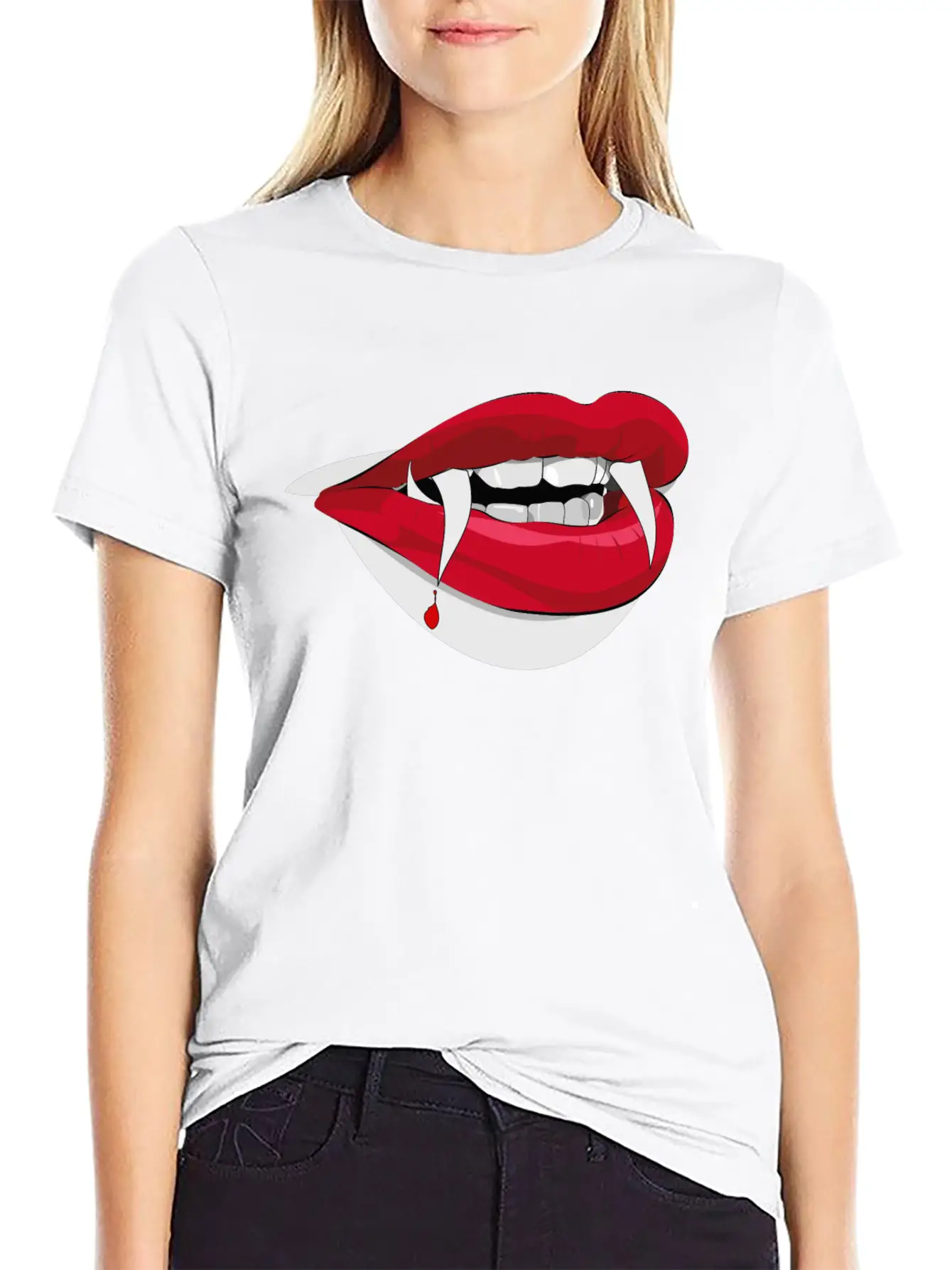 Vampire Lips (High Quality) Unisex Short Sleeve Soft Cotton T-Shirt – Casual Everyday Wear