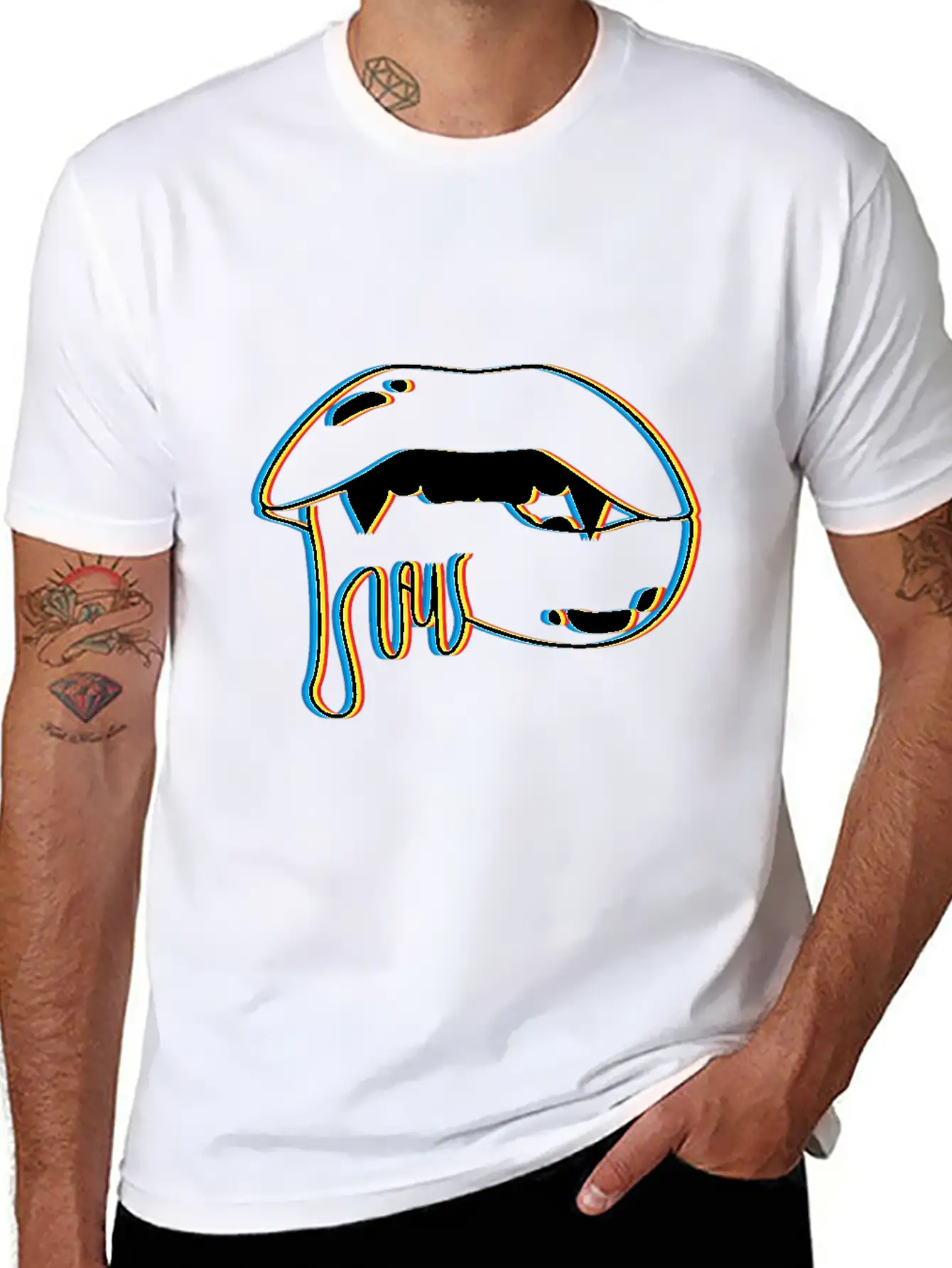 Vampire Mouth Gift | Trippy Halloween Costume Idea Unisex Short Sleeve Soft Cotton T-Shirt – Casual Everyday Wear
