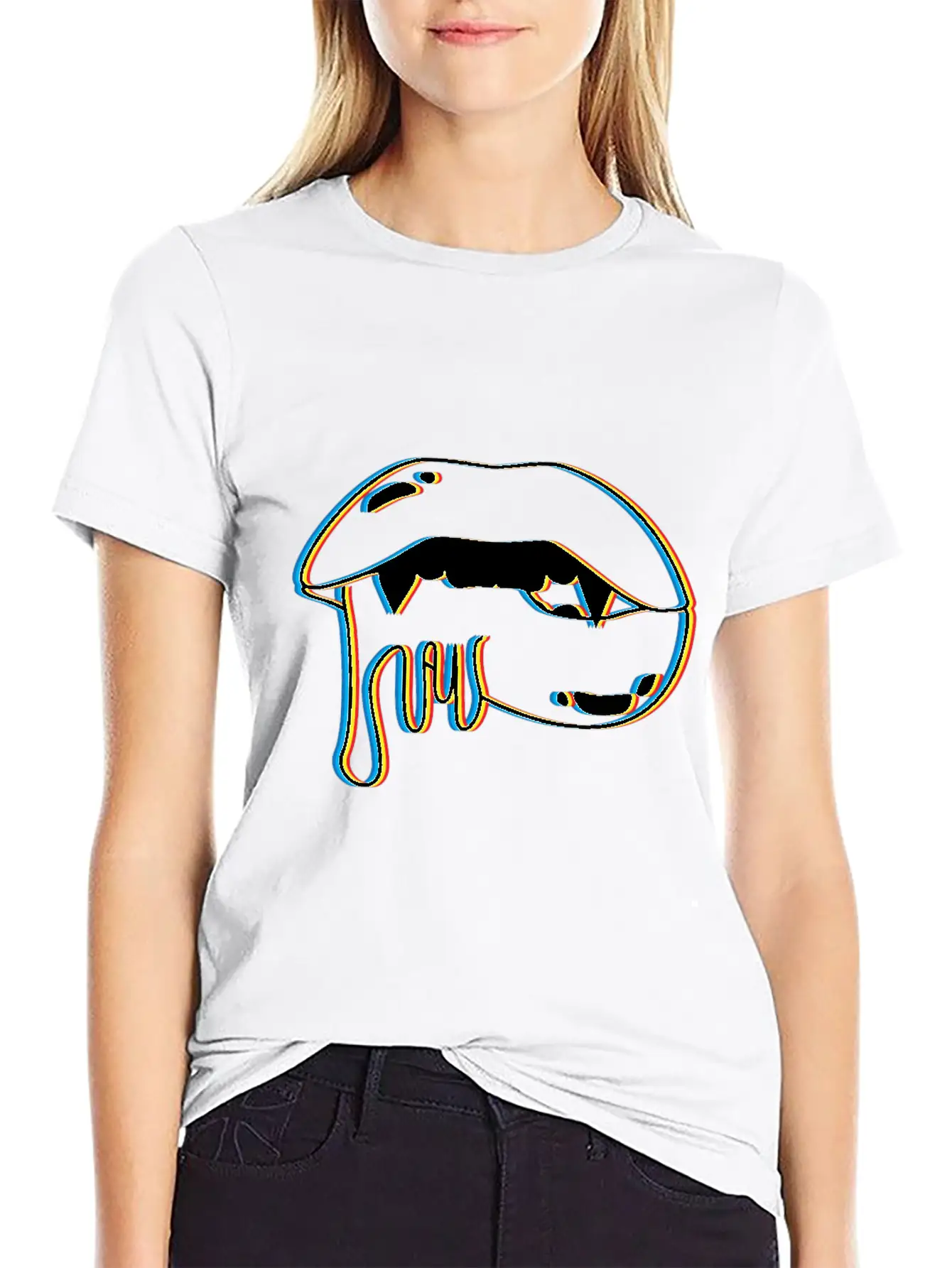 Vampire Mouth Gift | Trippy Halloween Costume Idea Unisex Short Sleeve Soft Cotton T-Shirt – Casual Everyday Wear