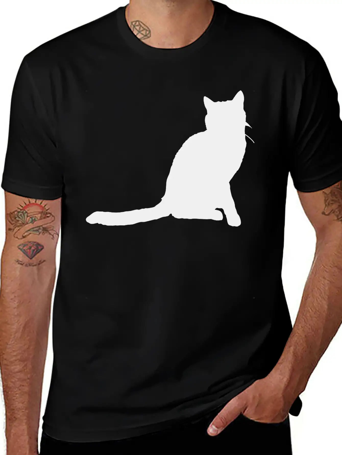 Vector Cat Silhouette Stylish Everyday T-Shirt – Unisex Basic Cotton Tee