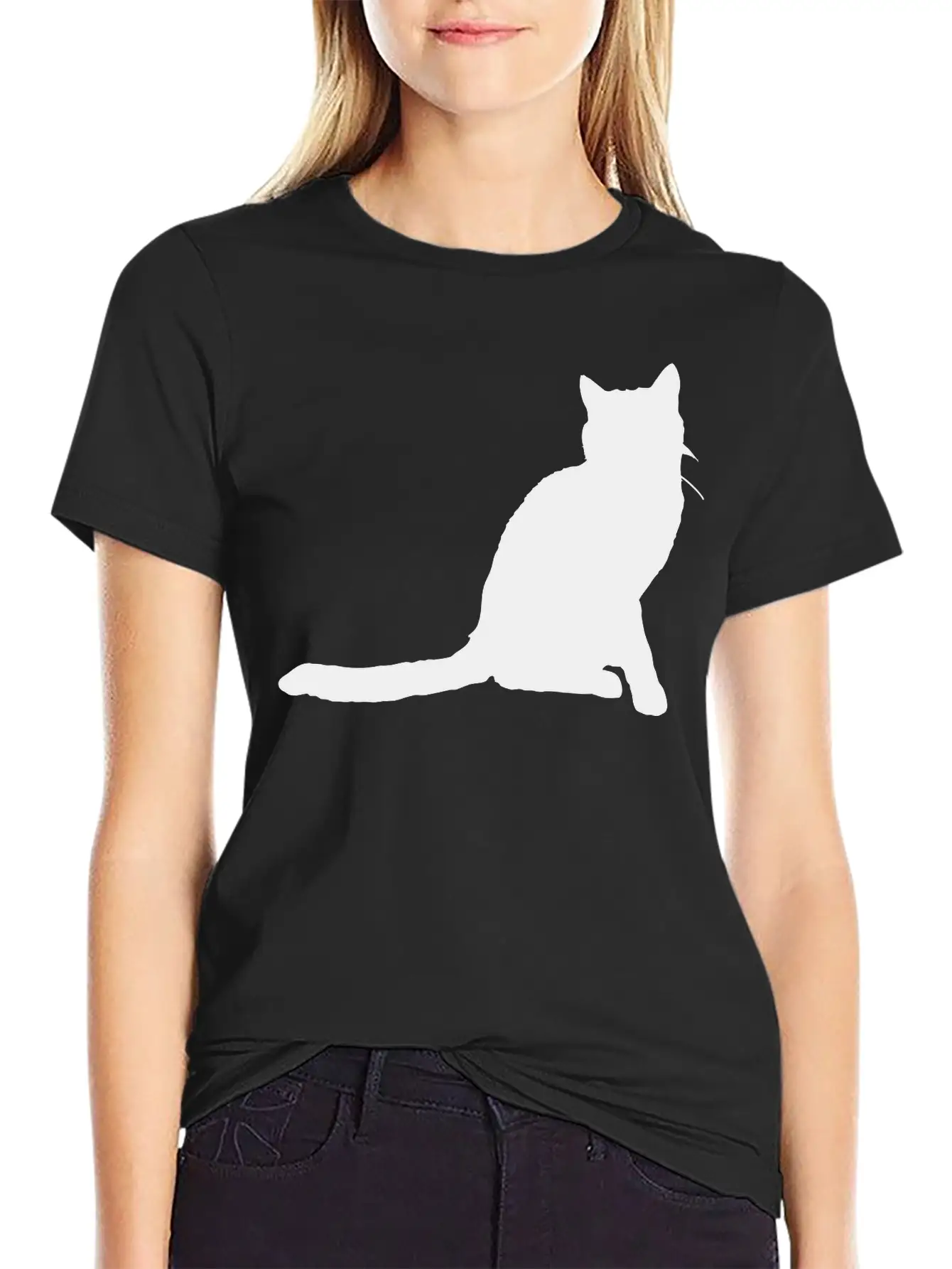 Vector Cat Silhouette Stylish Everyday T-Shirt – Unisex Basic Cotton Tee
