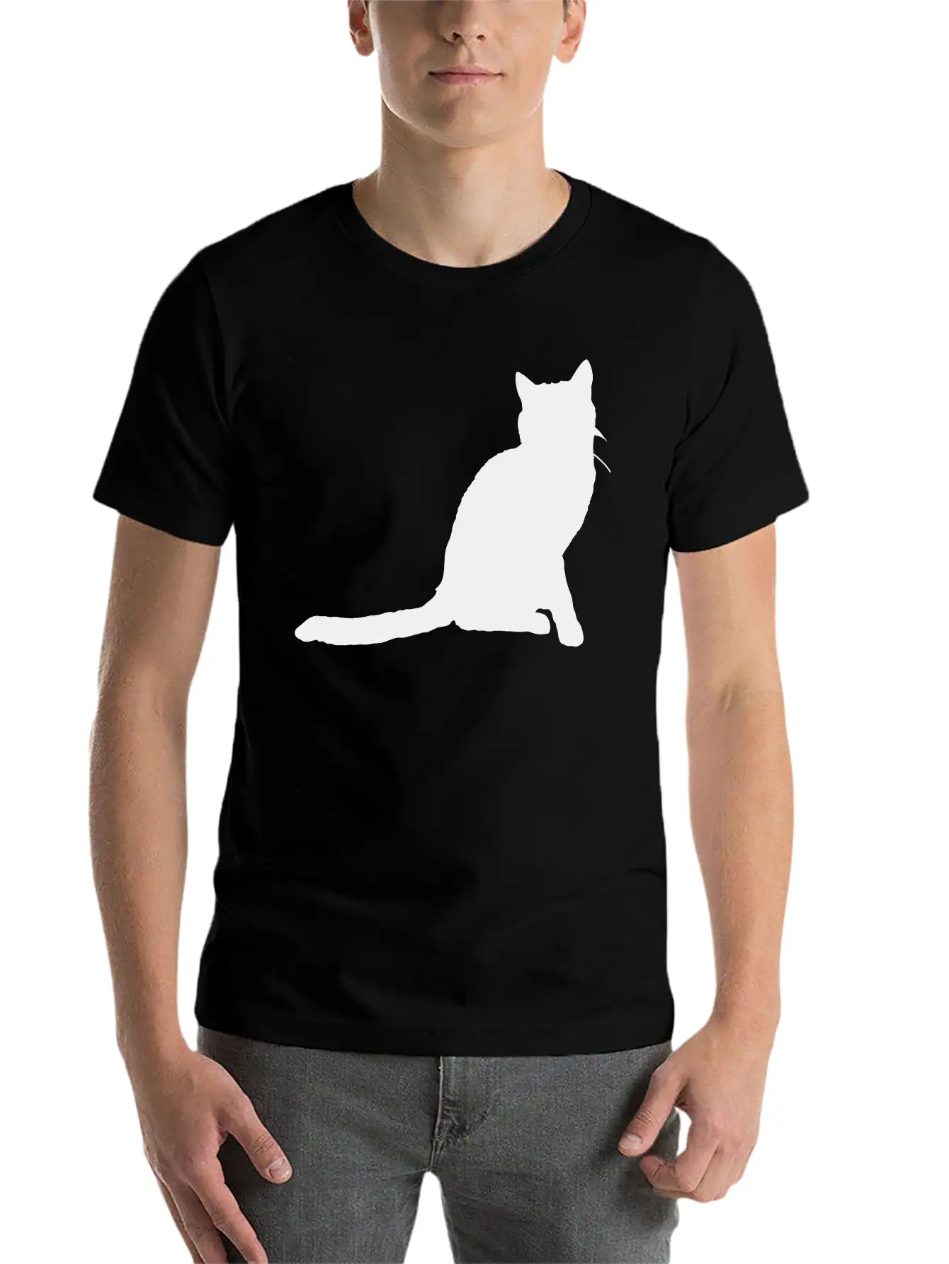 Vector Cat Silhouette Stylish Everyday T-Shirt – Unisex Basic Cotton Tee
