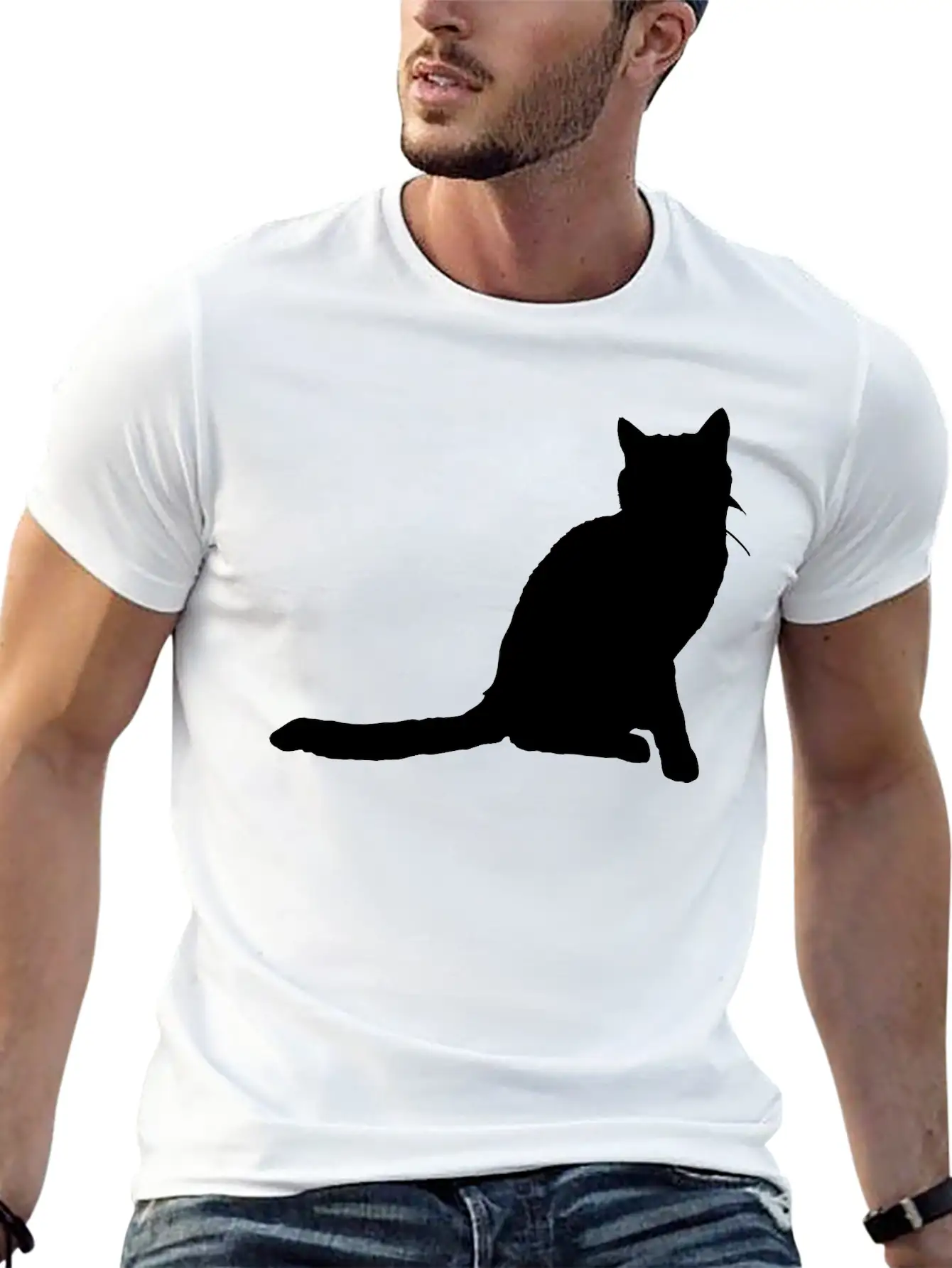 Vector Cat Silhouette Stylish Everyday T-Shirt – Unisex Basic Cotton Tee