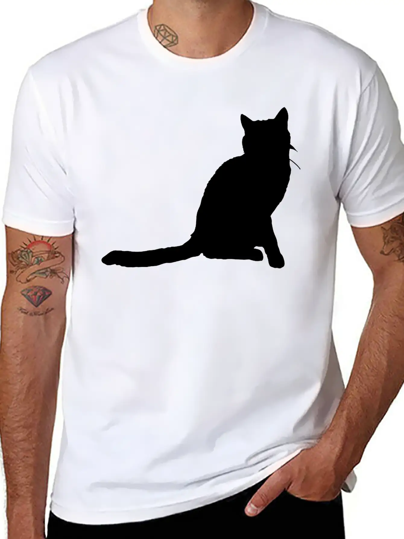 Vector Cat Silhouette Stylish Everyday T-Shirt – Unisex Basic Cotton Tee