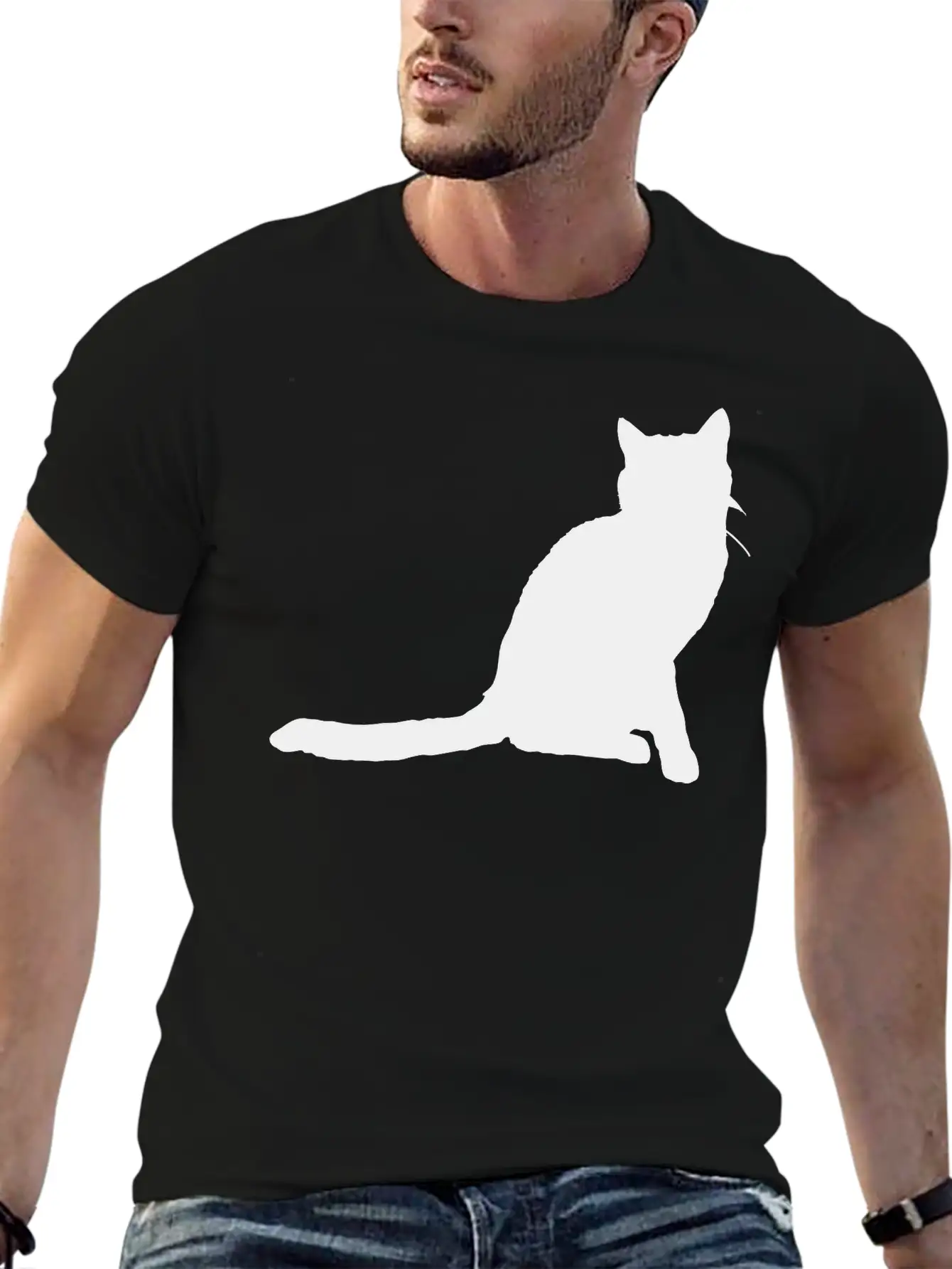 Vector Cat Silhouette Stylish Everyday T-Shirt – Unisex Basic Cotton Tee