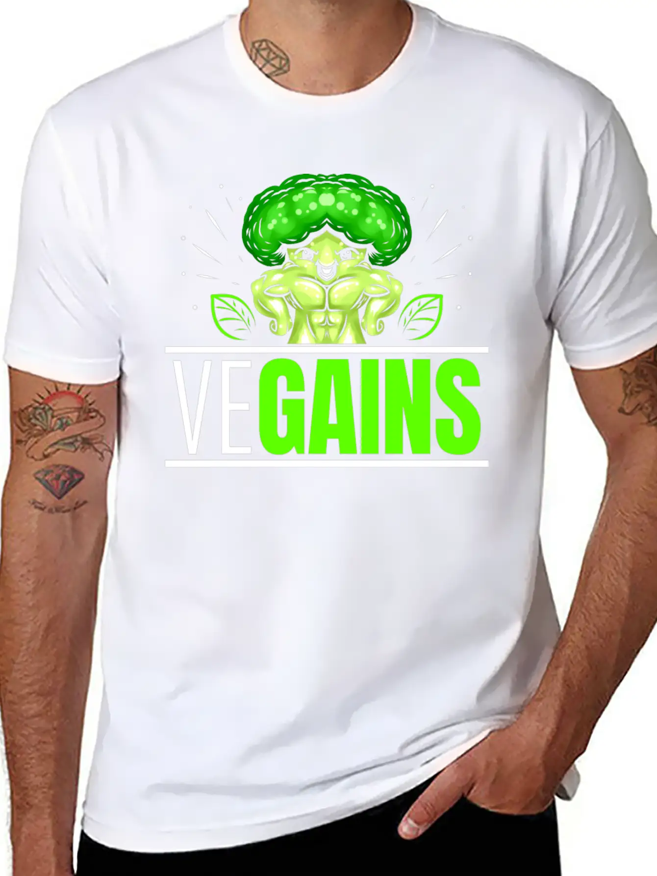 Vegains Strong Broccoli Bodybuilding Vegetarian Timeless Short Sleeve Tee – Comfy And Minimalist Design