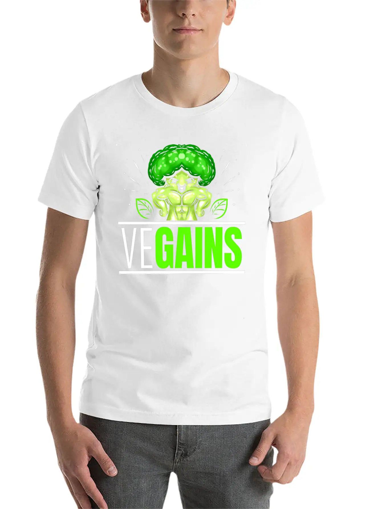 Vegains Strong Broccoli Bodybuilding Vegetarian Timeless Short Sleeve Tee – Comfy And Minimalist Design