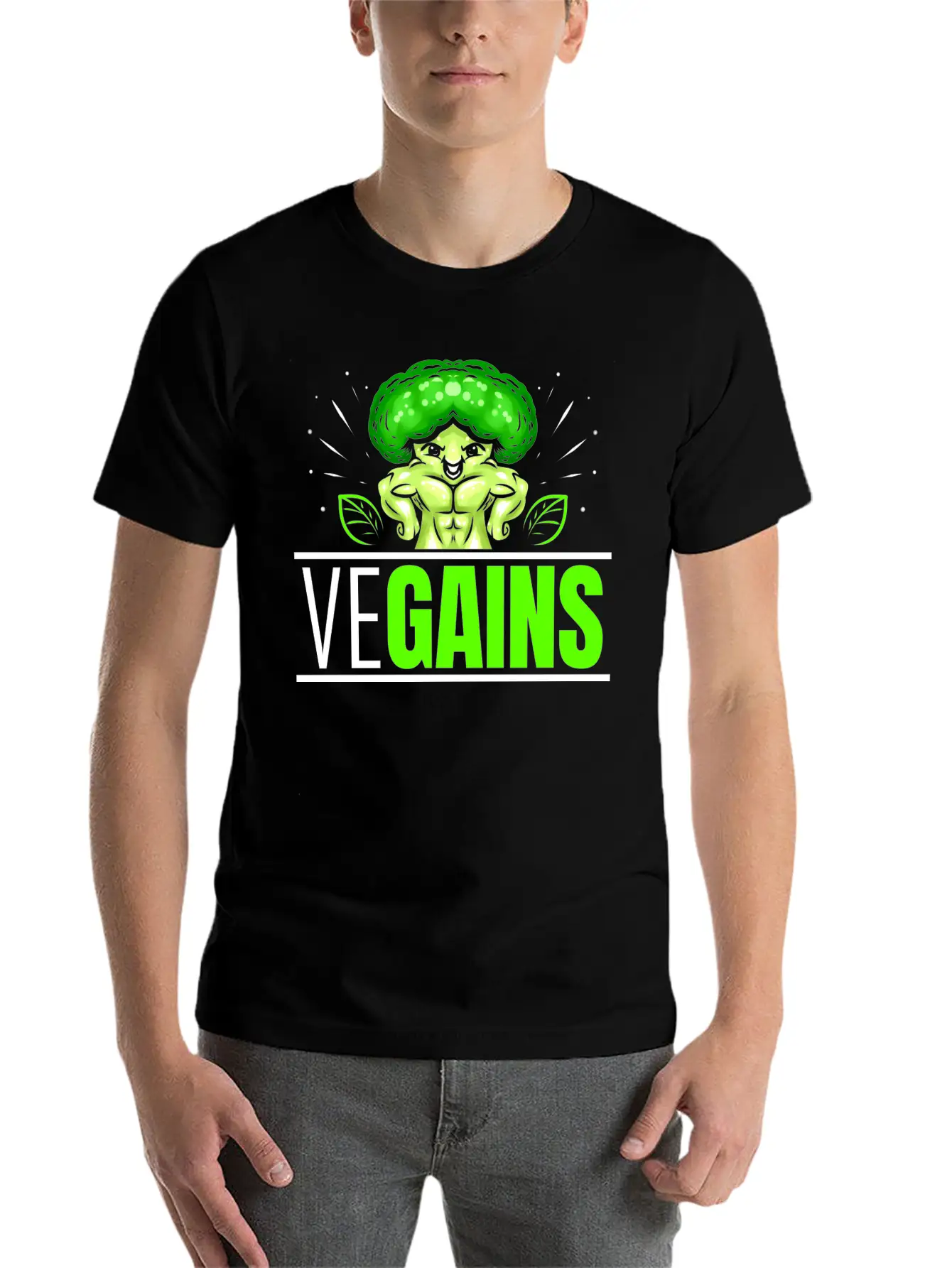 Vegains Strong Broccoli Bodybuilding Vegetarian Timeless Short Sleeve Tee – Comfy And Minimalist Design