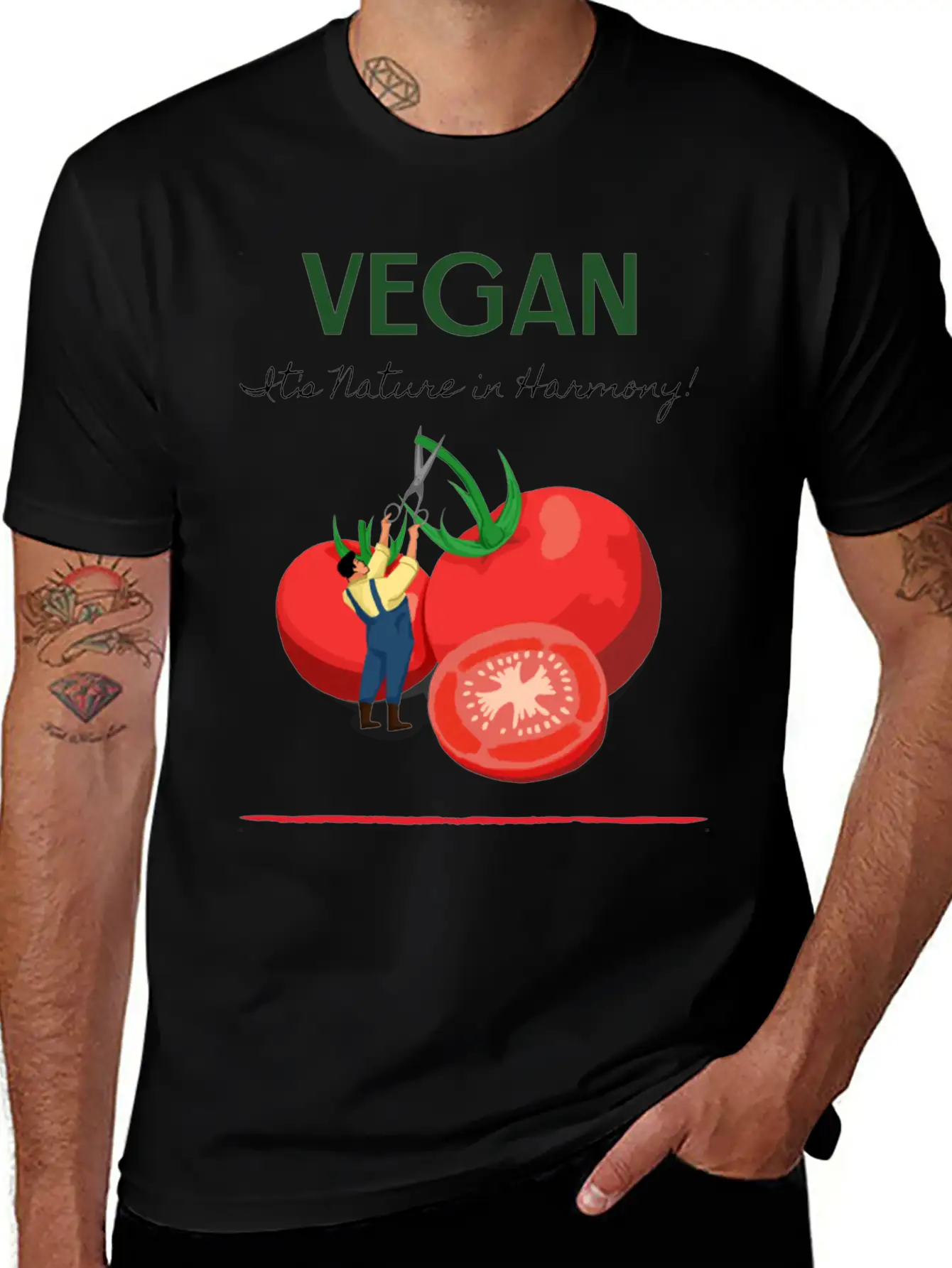 Vegan It's Nature In Harmony Basic Graphic T-Shirt – Daily Comfort In Soft Cotton