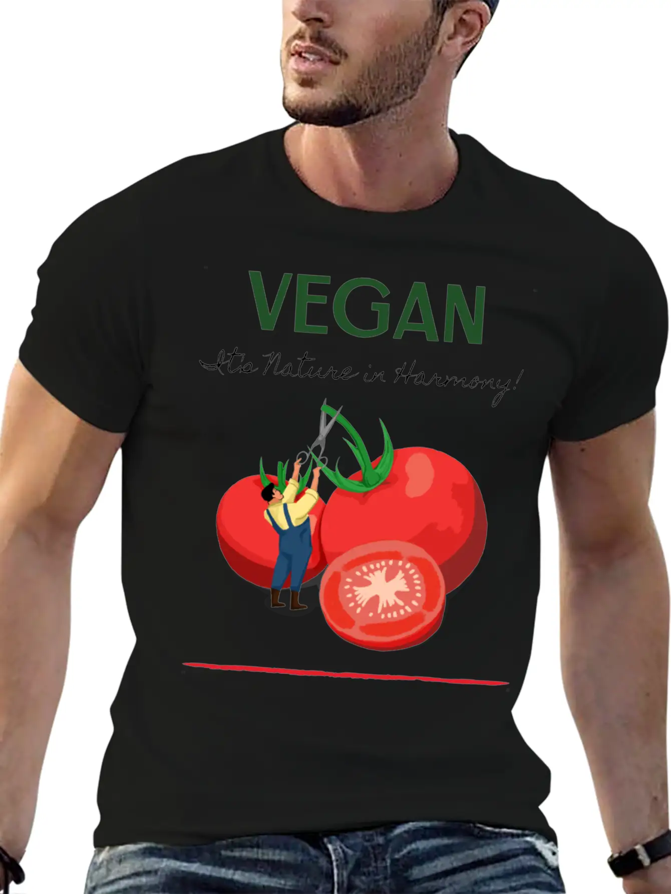 Vegan It's Nature In Harmony Basic Graphic T-Shirt – Daily Comfort In Soft Cotton